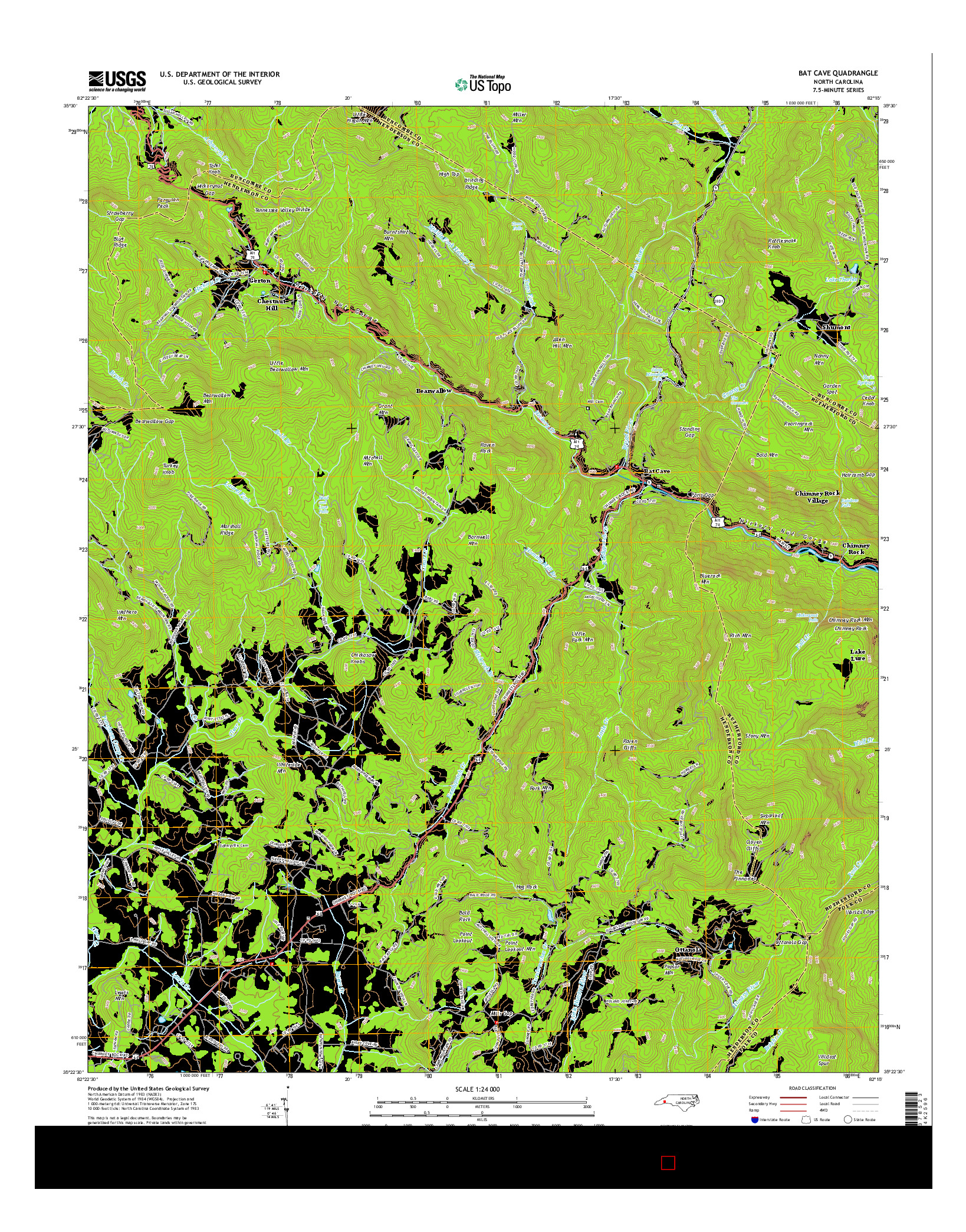 USGS US TOPO 7.5-MINUTE MAP FOR BAT CAVE, NC 2016