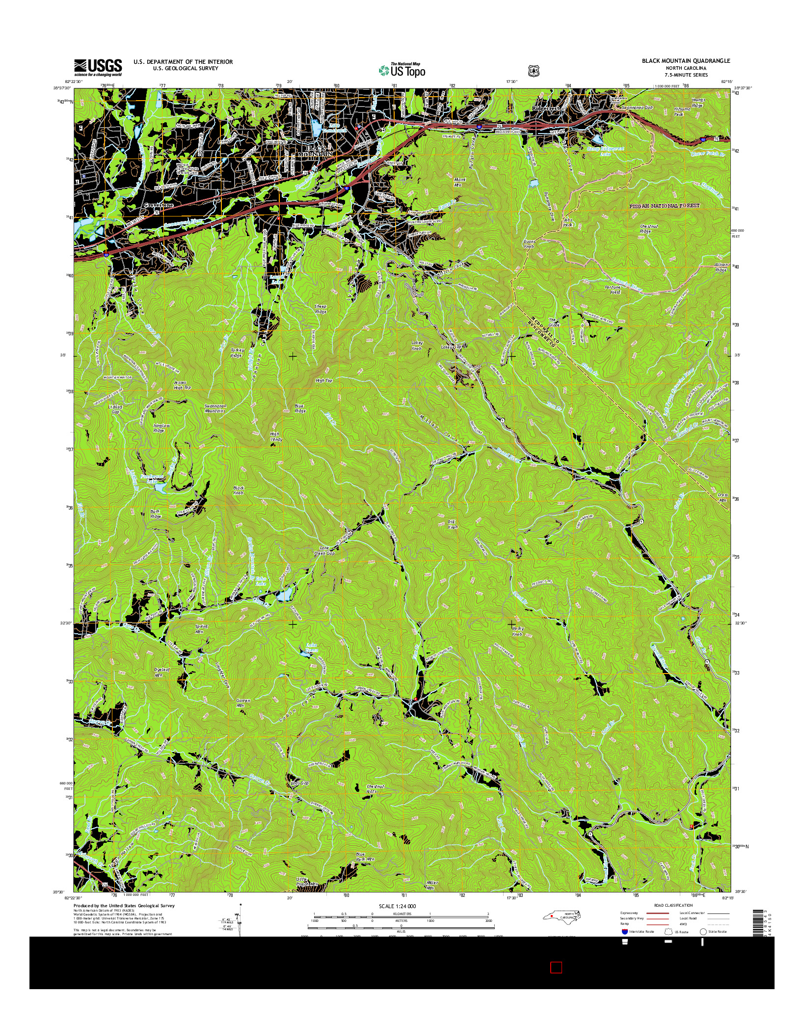 USGS US TOPO 7.5-MINUTE MAP FOR BLACK MOUNTAIN, NC 2016