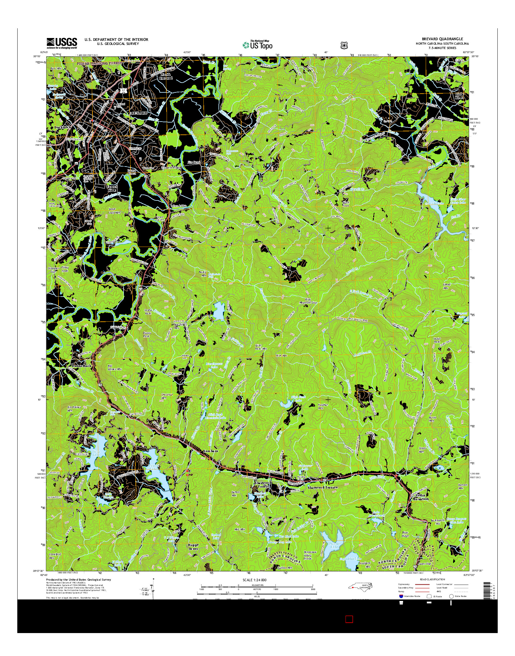 USGS US TOPO 7.5-MINUTE MAP FOR BREVARD, NC-SC 2016