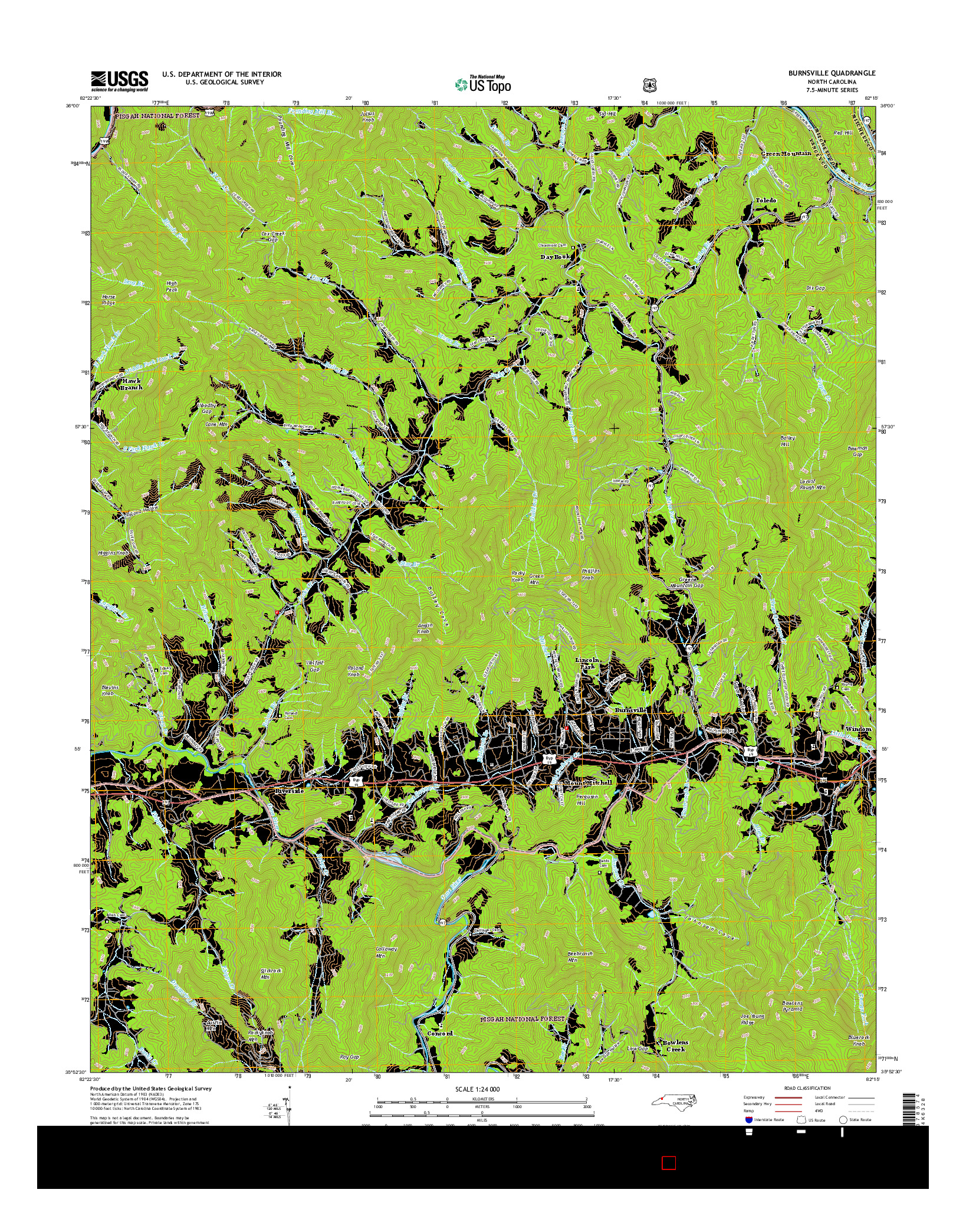 USGS US TOPO 7.5-MINUTE MAP FOR BURNSVILLE, NC 2016