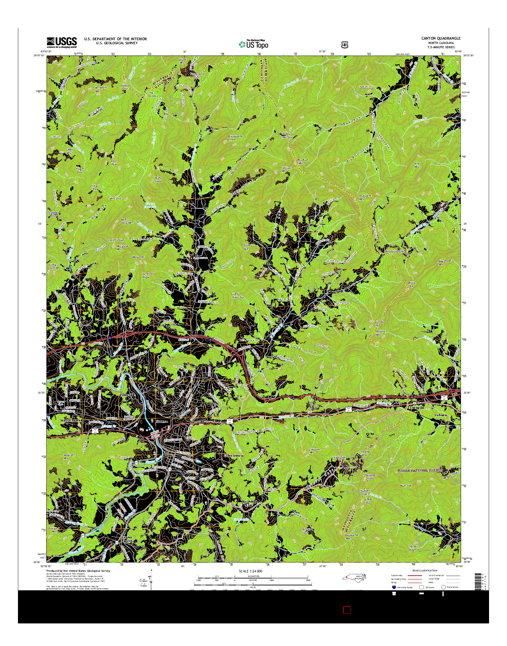 USGS US TOPO 7.5-MINUTE MAP FOR CANTON, NC 2016