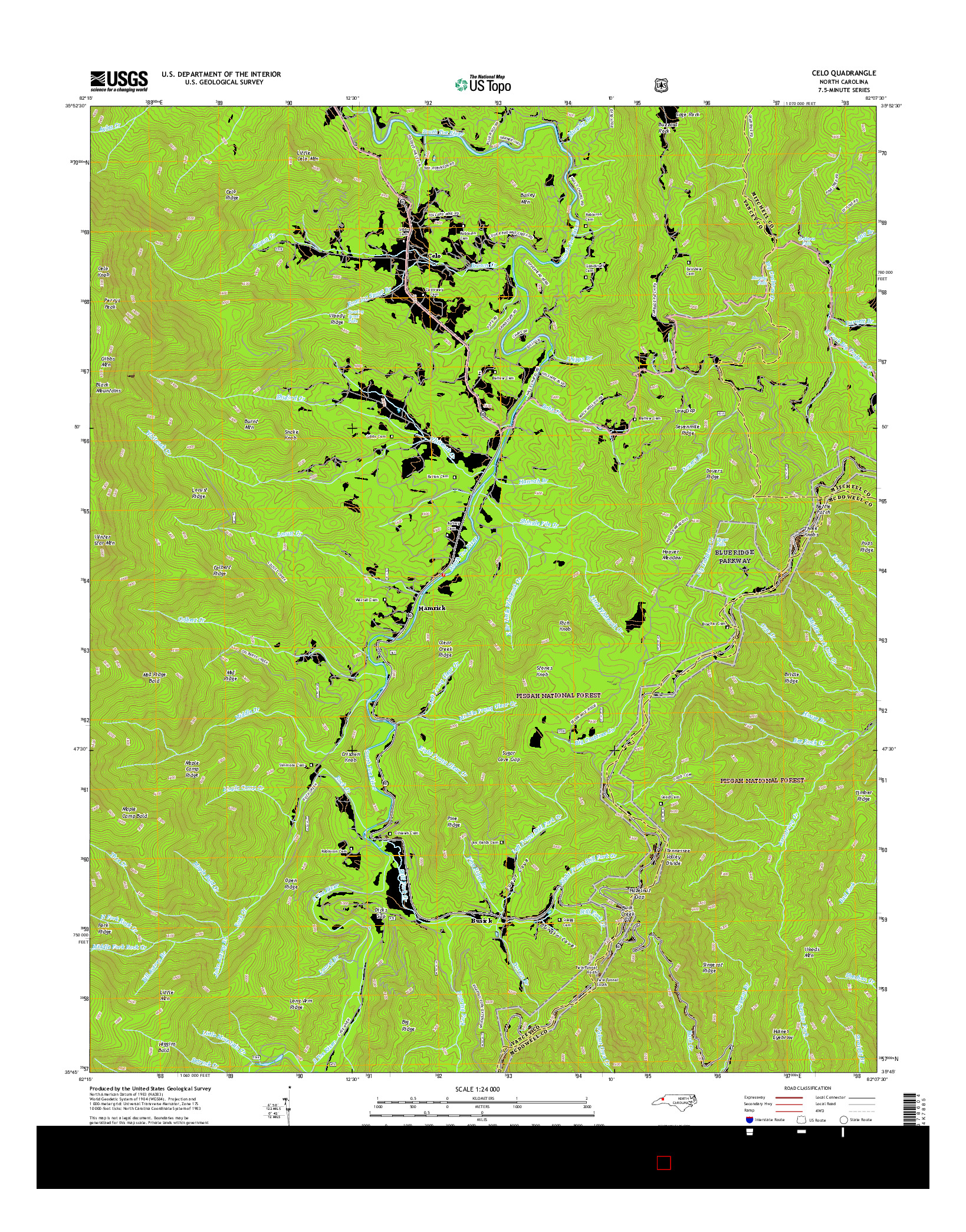 USGS US TOPO 7.5-MINUTE MAP FOR CELO, NC 2016