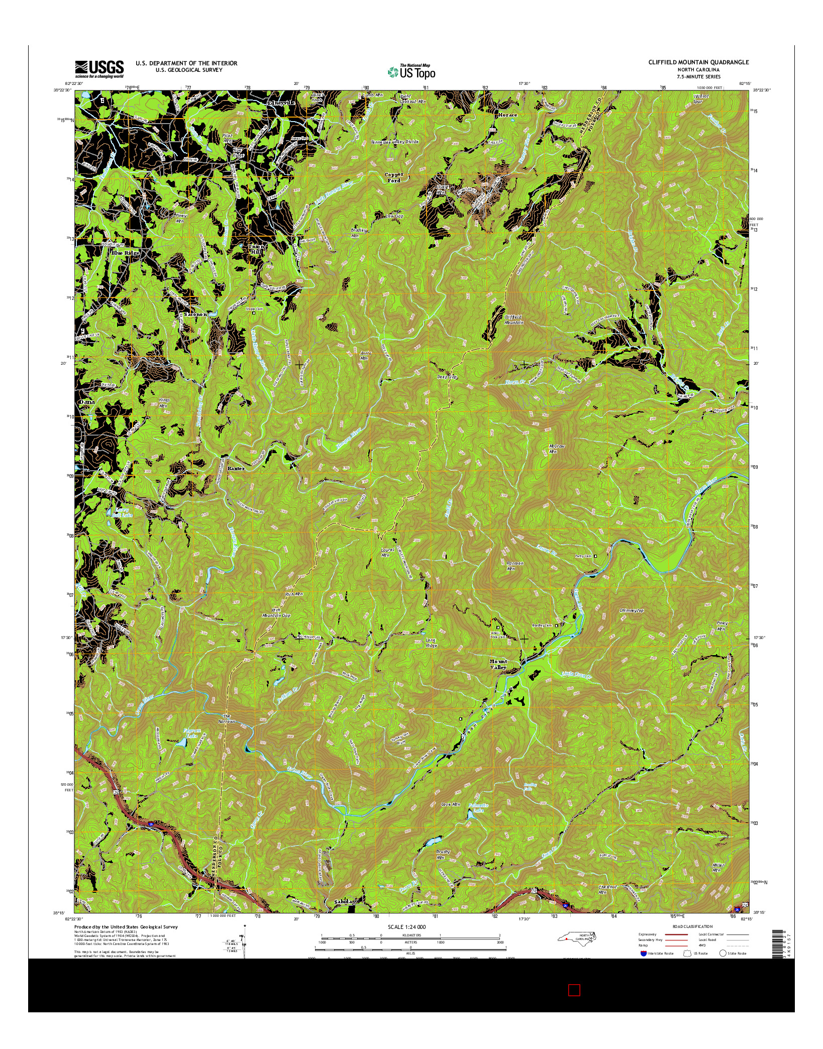 USGS US TOPO 7.5-MINUTE MAP FOR CLIFFIELD MOUNTAIN, NC 2016