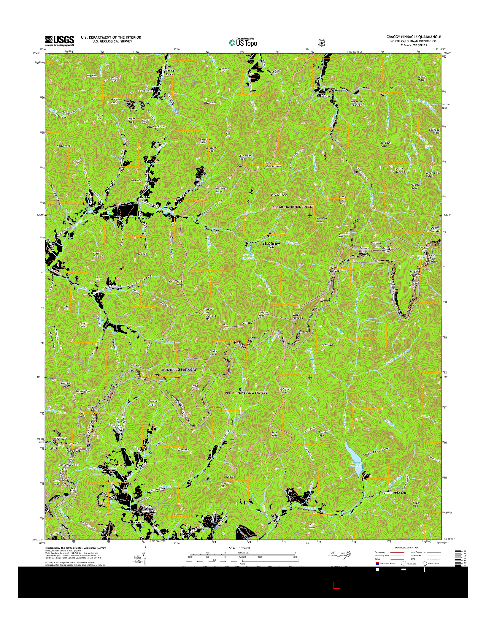 USGS US TOPO 7.5-MINUTE MAP FOR CRAGGY PINNACLE, NC 2016