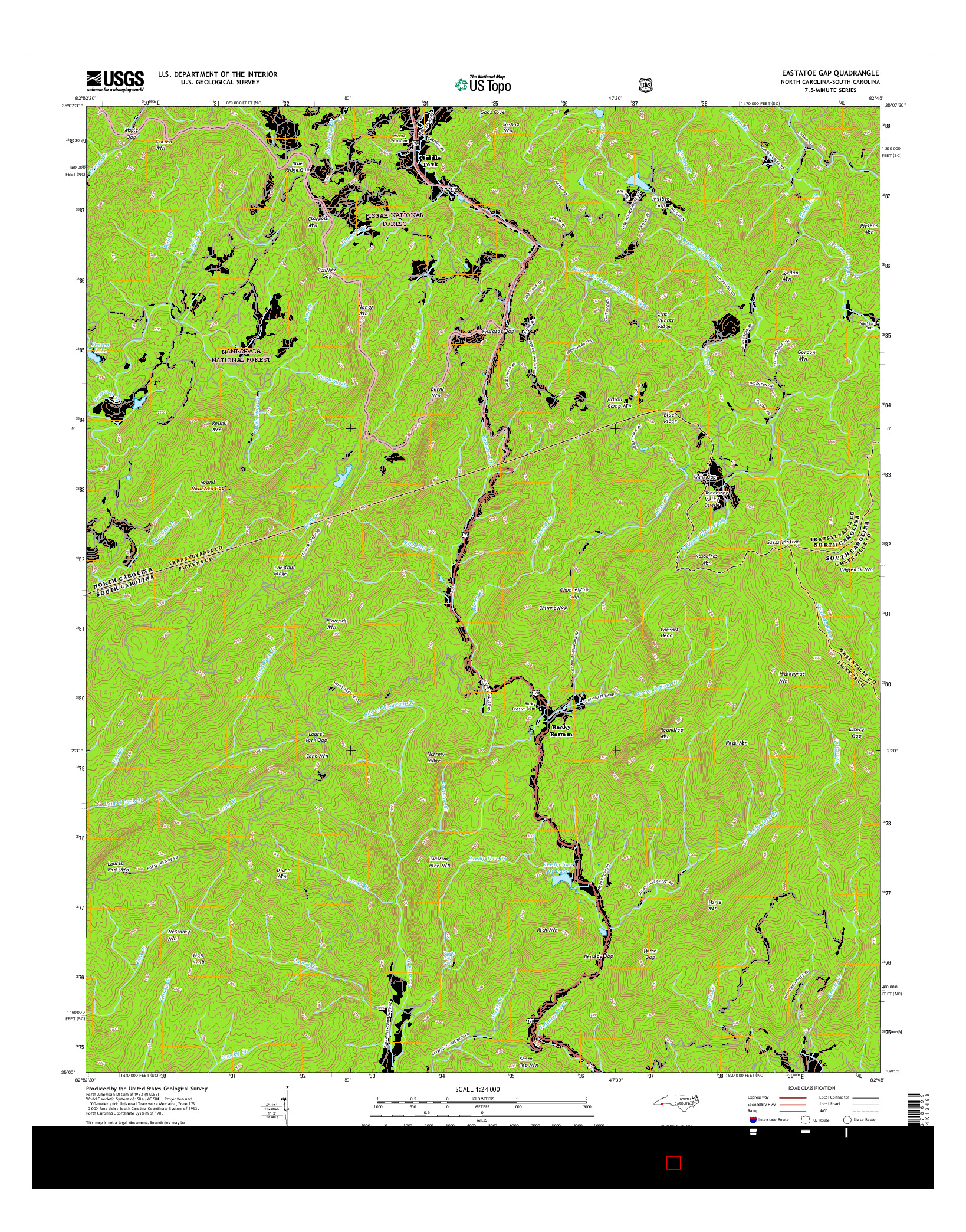 USGS US TOPO 7.5-MINUTE MAP FOR EASTATOE GAP, NC-SC 2016