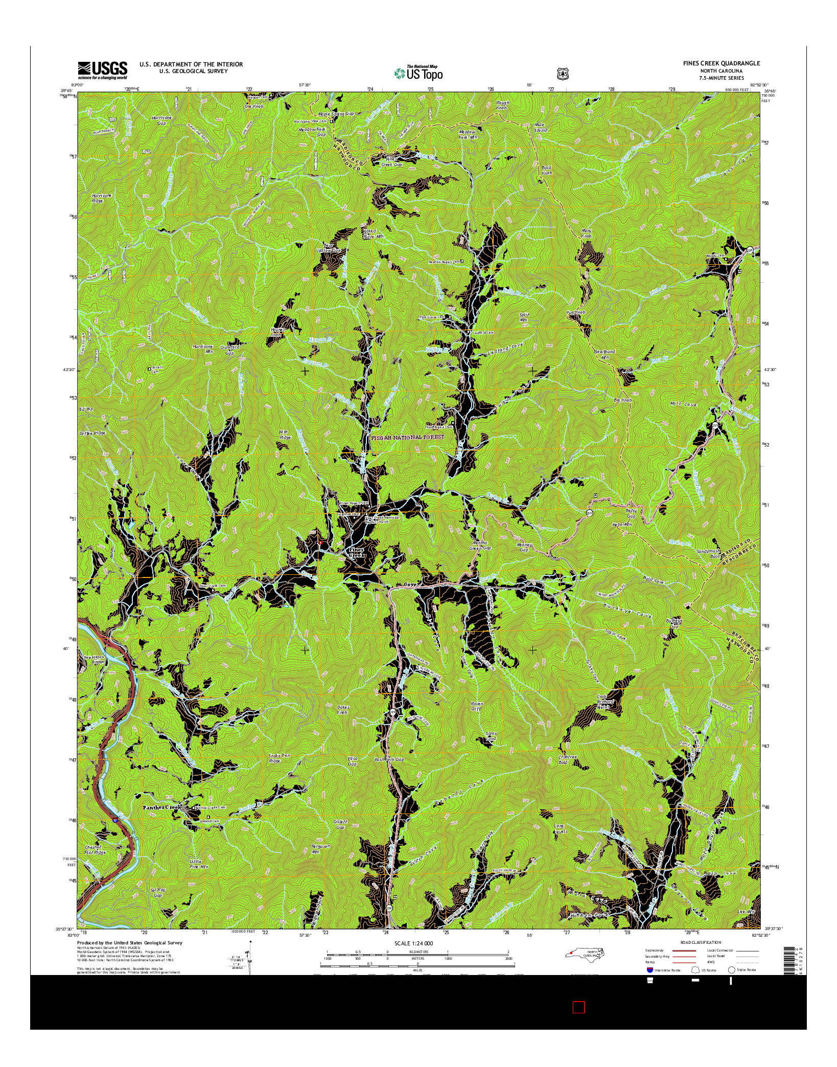 USGS US TOPO 7.5-MINUTE MAP FOR FINES CREEK, NC 2016