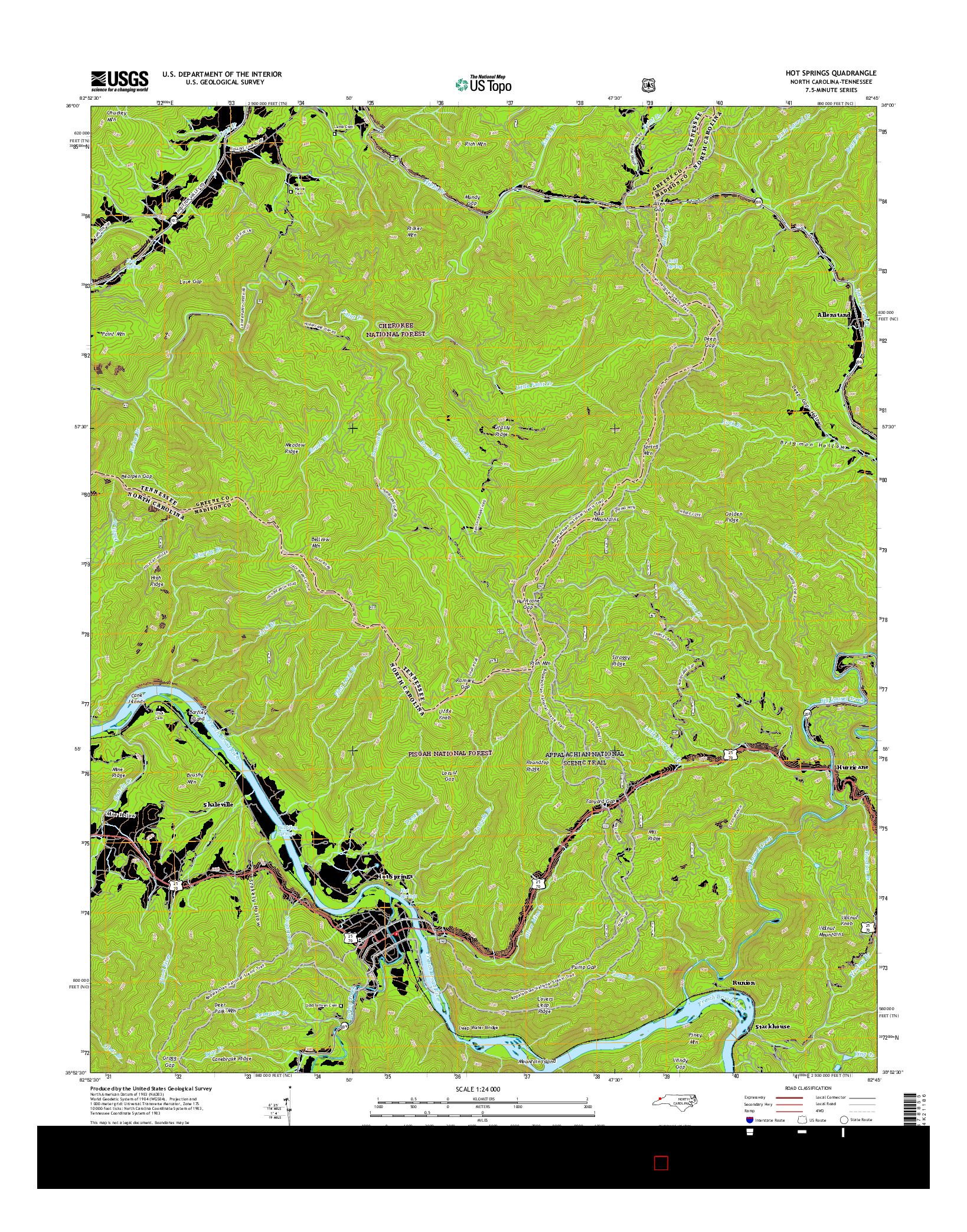 USGS US TOPO 7.5-MINUTE MAP FOR HOT SPRINGS, NC-TN 2016