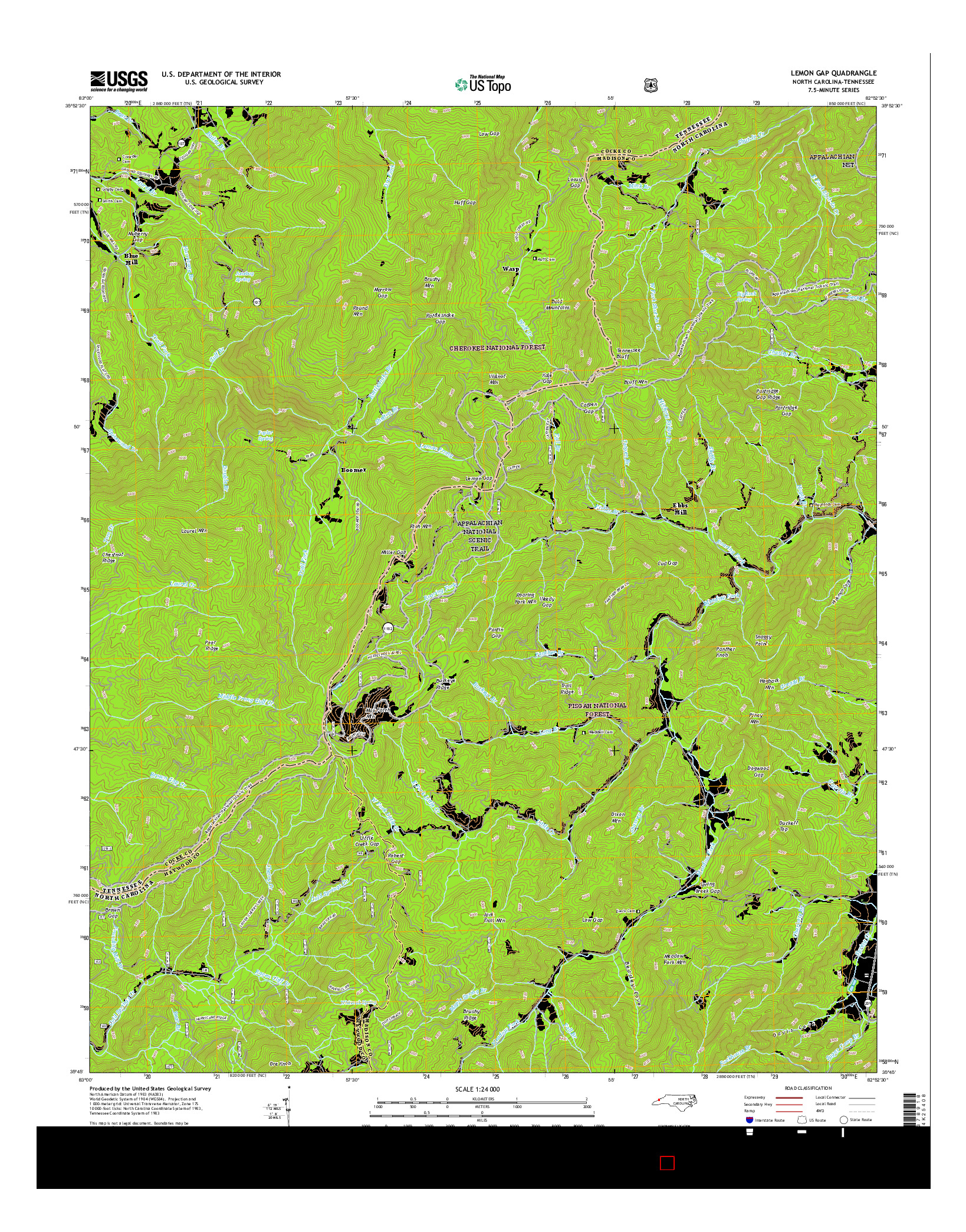 USGS US TOPO 7.5-MINUTE MAP FOR LEMON GAP, NC-TN 2016