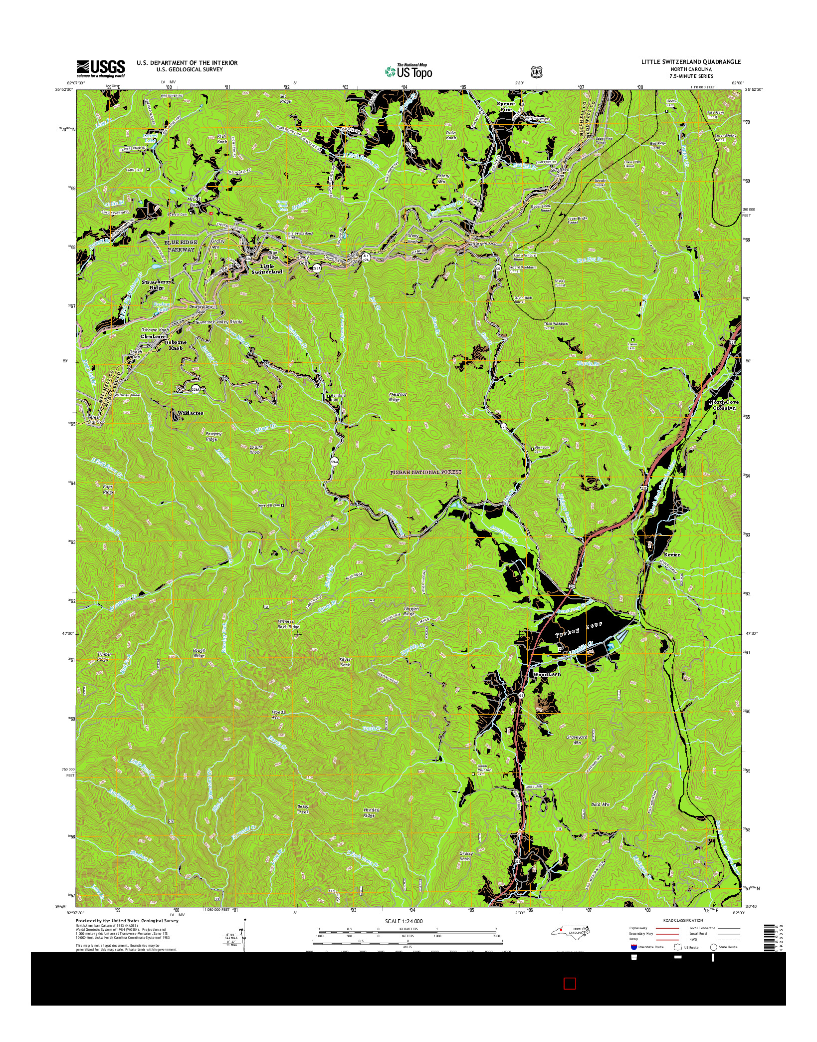 USGS US TOPO 7.5-MINUTE MAP FOR LITTLE SWITZERLAND, NC 2016