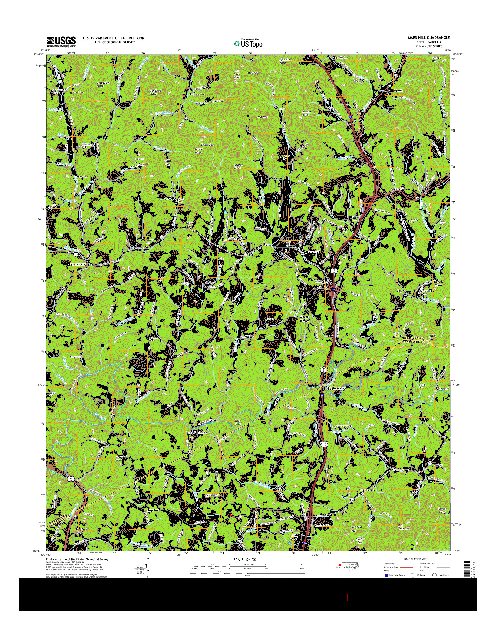 USGS US TOPO 7.5-MINUTE MAP FOR MARS HILL, NC 2016