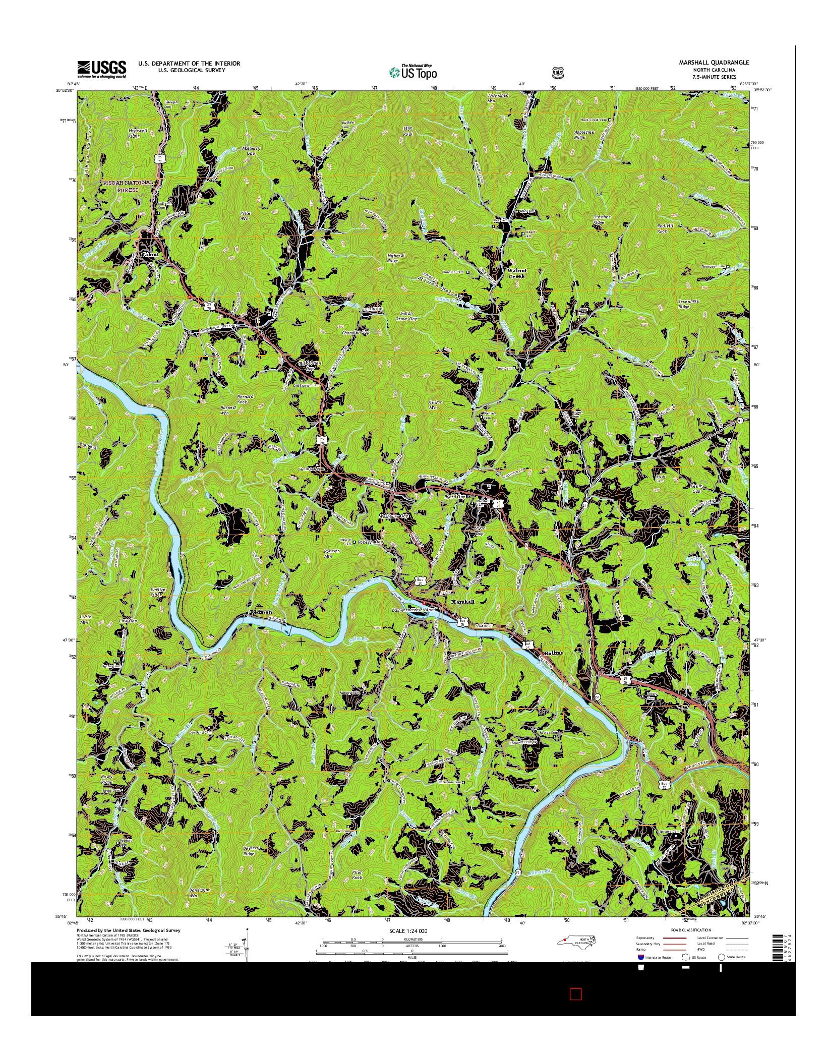 USGS US TOPO 7.5-MINUTE MAP FOR MARSHALL, NC 2016