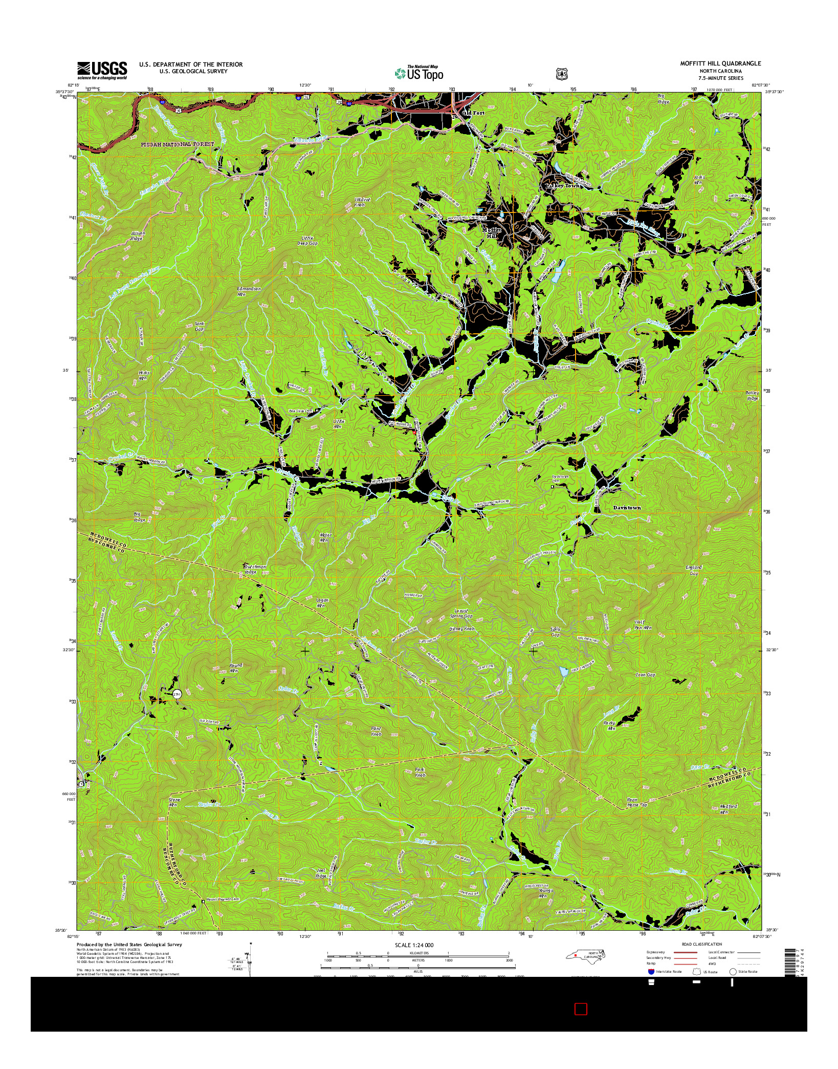 USGS US TOPO 7.5-MINUTE MAP FOR MOFFITT HILL, NC 2016