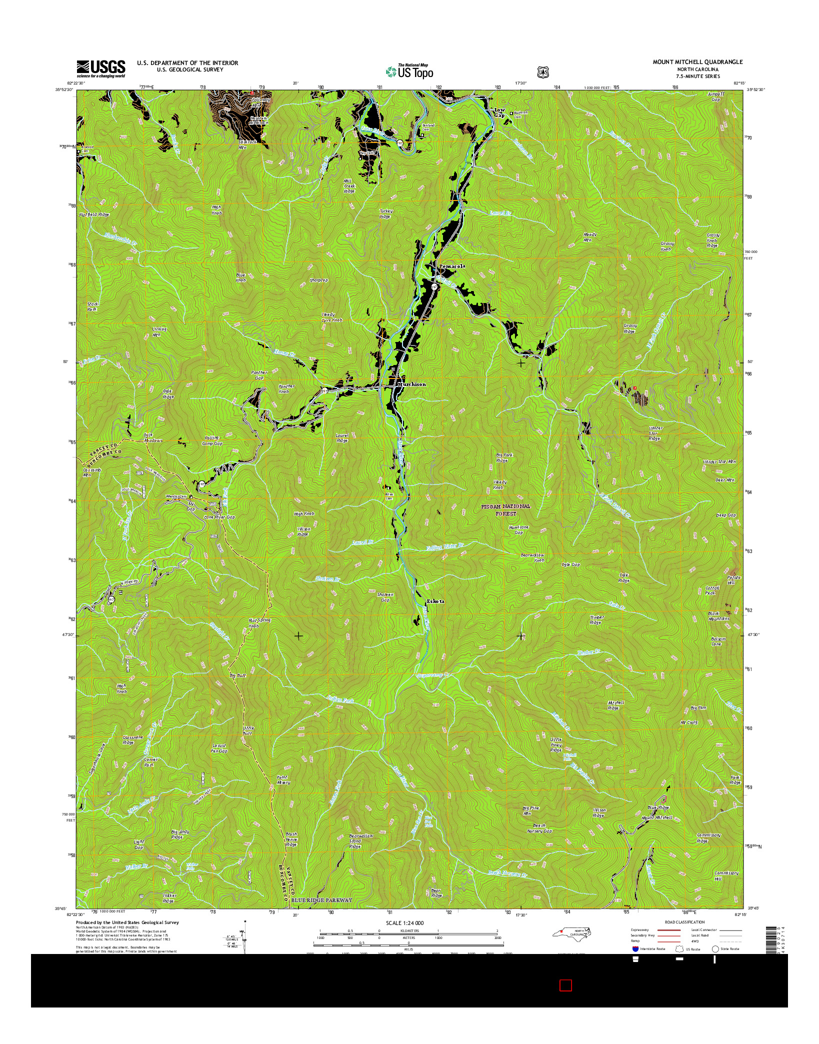 USGS US TOPO 7.5-MINUTE MAP FOR MOUNT MITCHELL, NC 2016