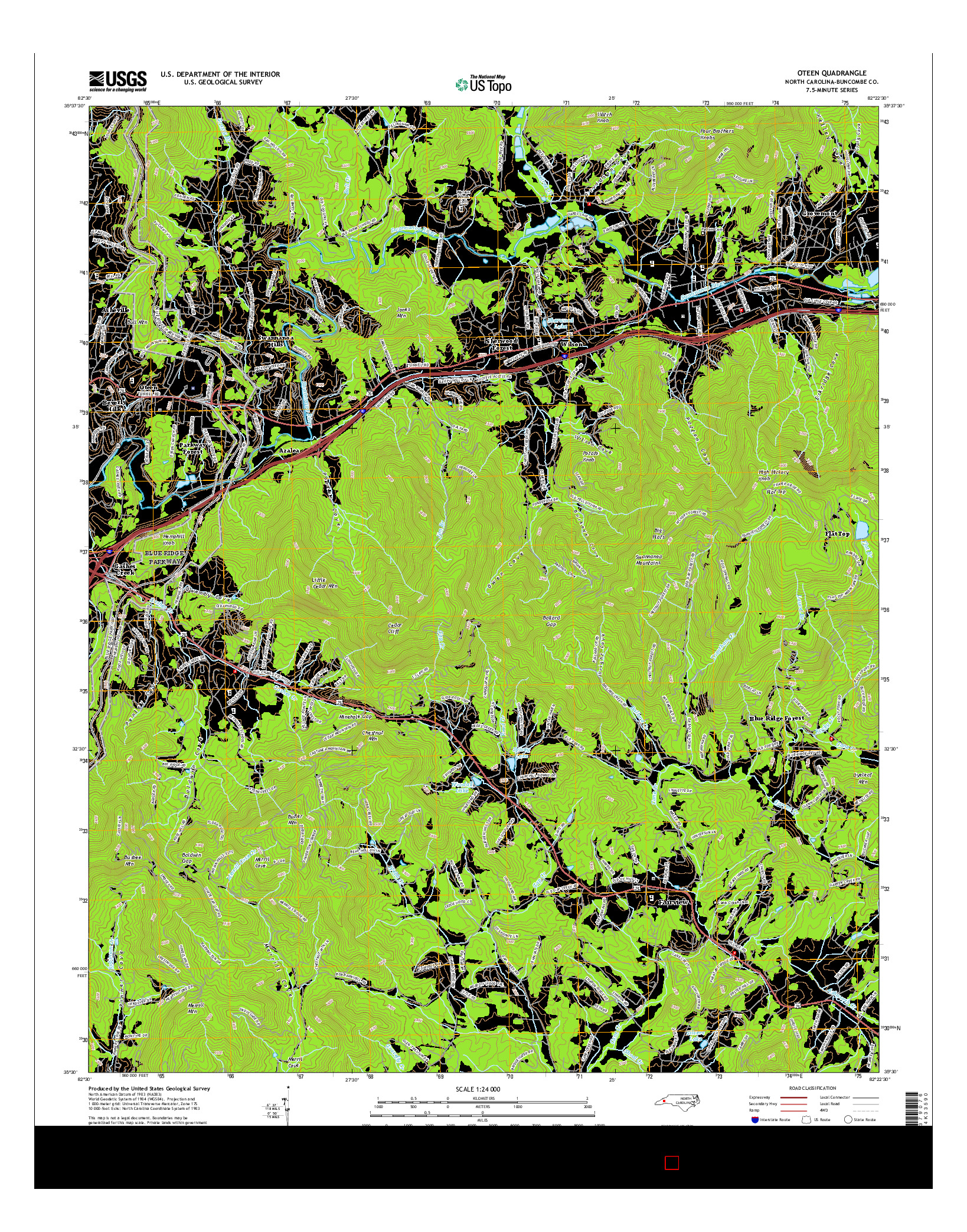 USGS US TOPO 7.5-MINUTE MAP FOR OTEEN, NC 2016