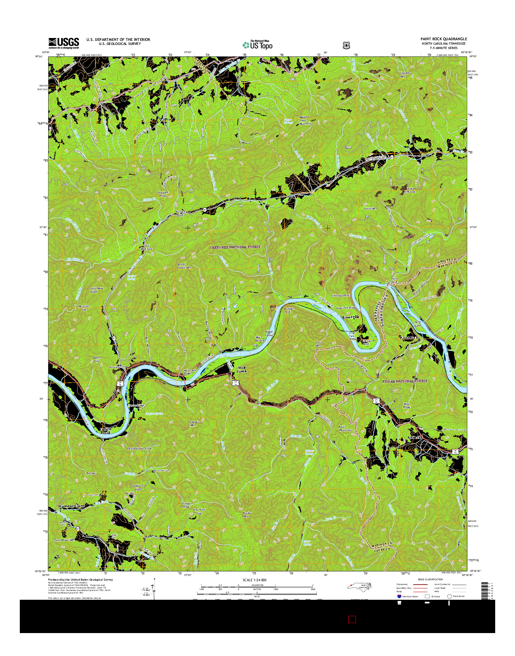 USGS US TOPO 7.5-MINUTE MAP FOR PAINT ROCK, NC-TN 2016