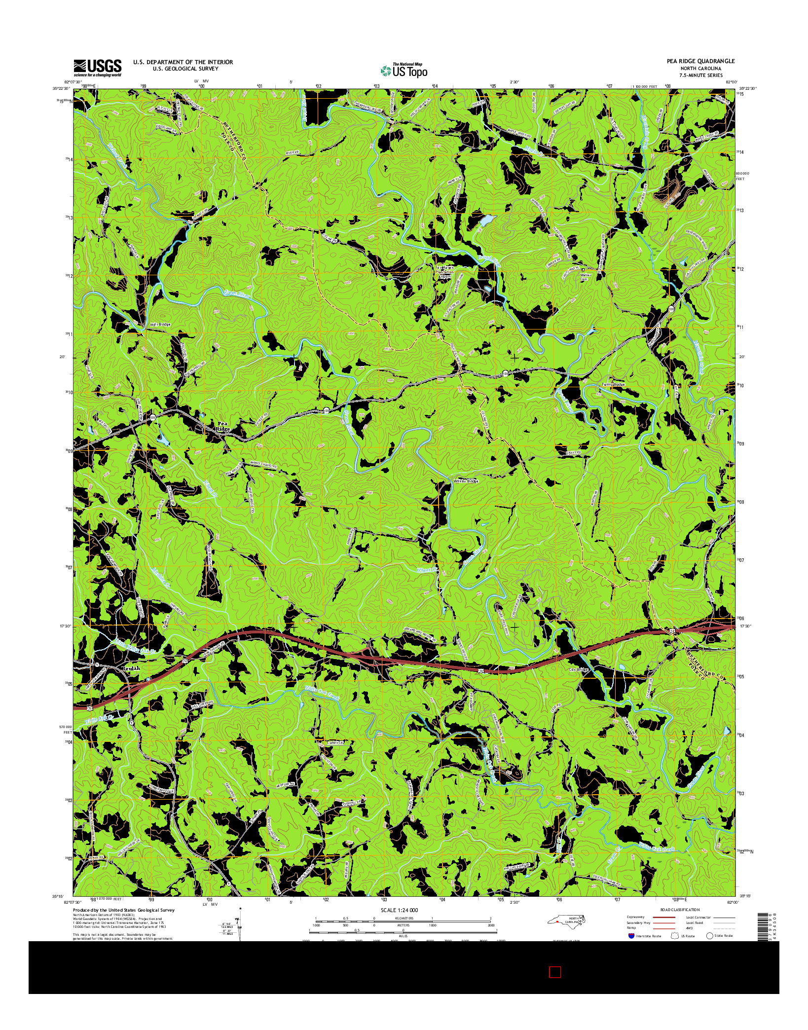 USGS US TOPO 7.5-MINUTE MAP FOR PEA RIDGE, NC 2016