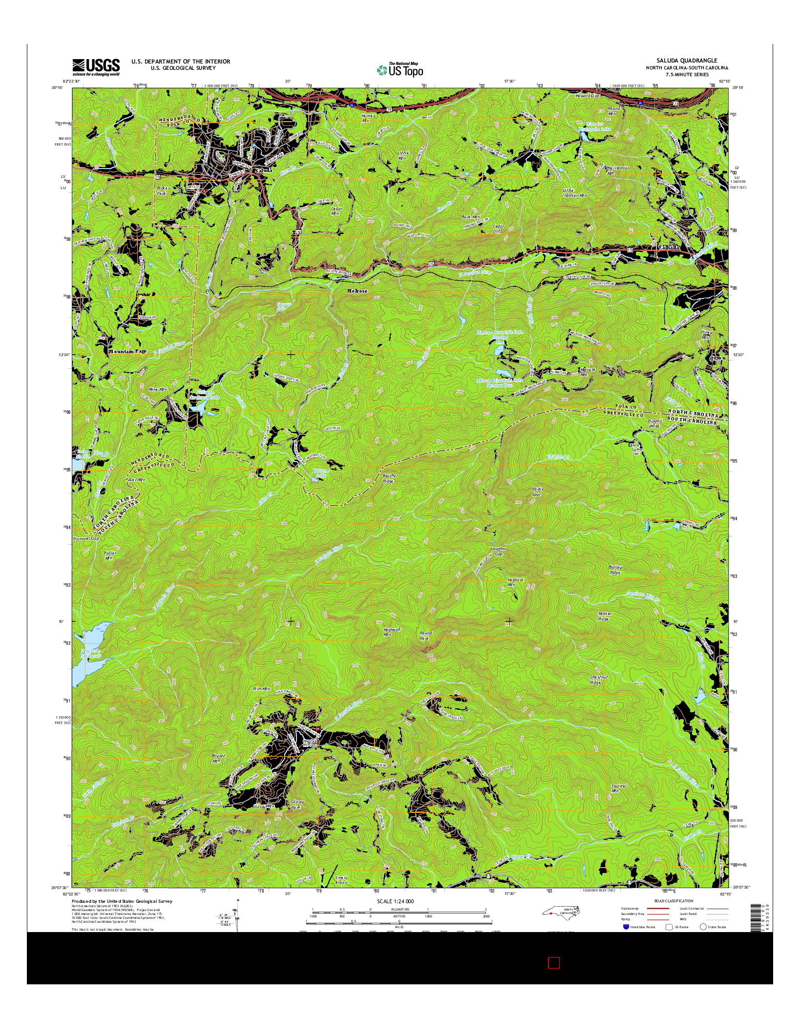 USGS US TOPO 7.5-MINUTE MAP FOR SALUDA, NC-SC 2016