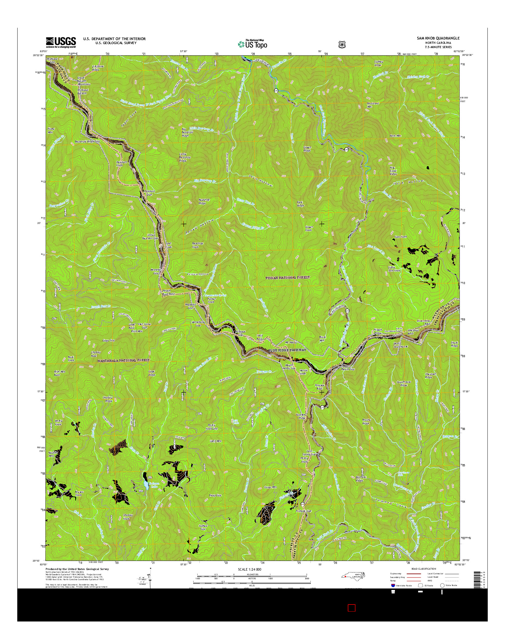 USGS US TOPO 7.5-MINUTE MAP FOR SAM KNOB, NC 2016