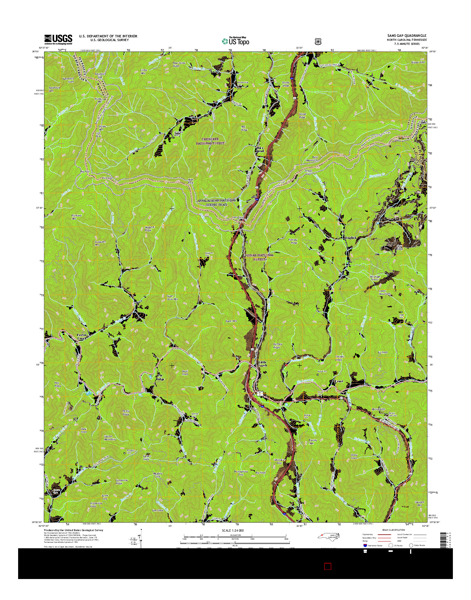 USGS US TOPO 7.5-MINUTE MAP FOR SAMS GAP, NC-TN 2016