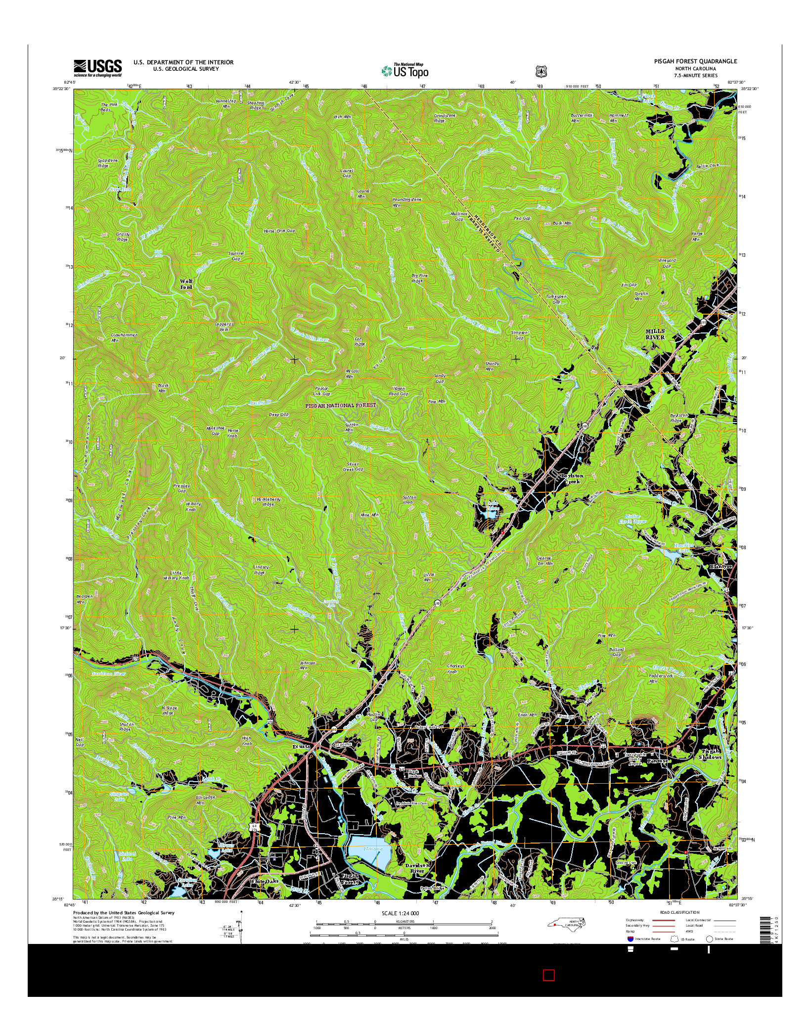 USGS US TOPO 7.5-MINUTE MAP FOR PISGAH FOREST, NC 2016