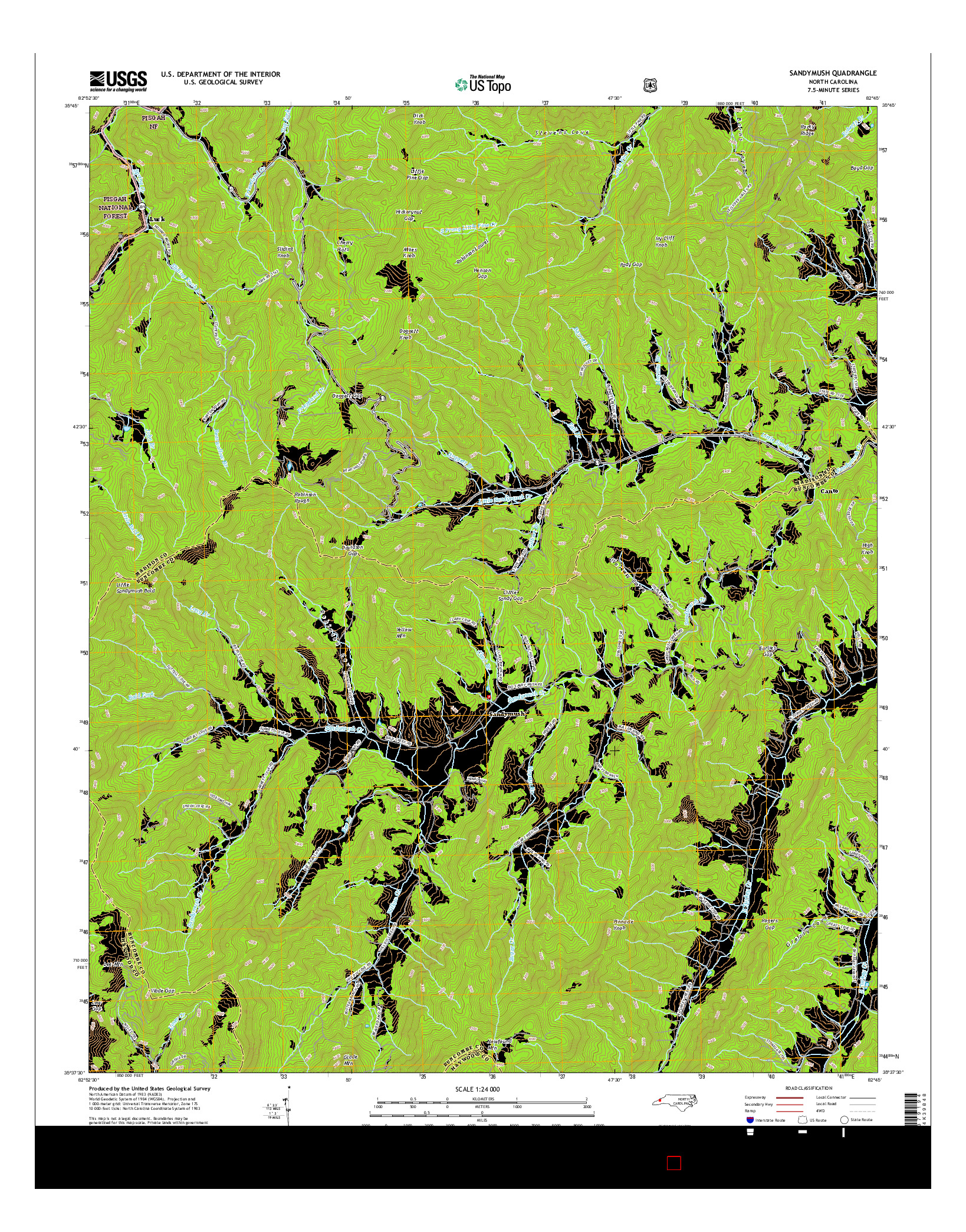 USGS US TOPO 7.5-MINUTE MAP FOR SANDYMUSH, NC 2016