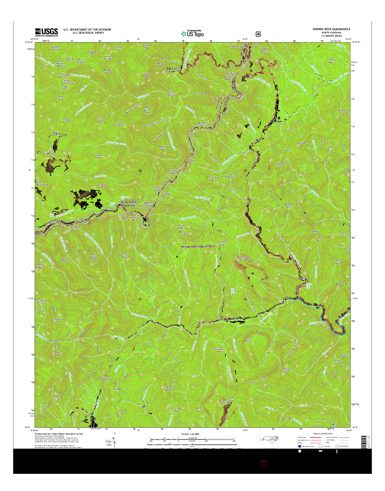 USGS US TOPO 7.5-MINUTE MAP FOR SHINING ROCK, NC 2016