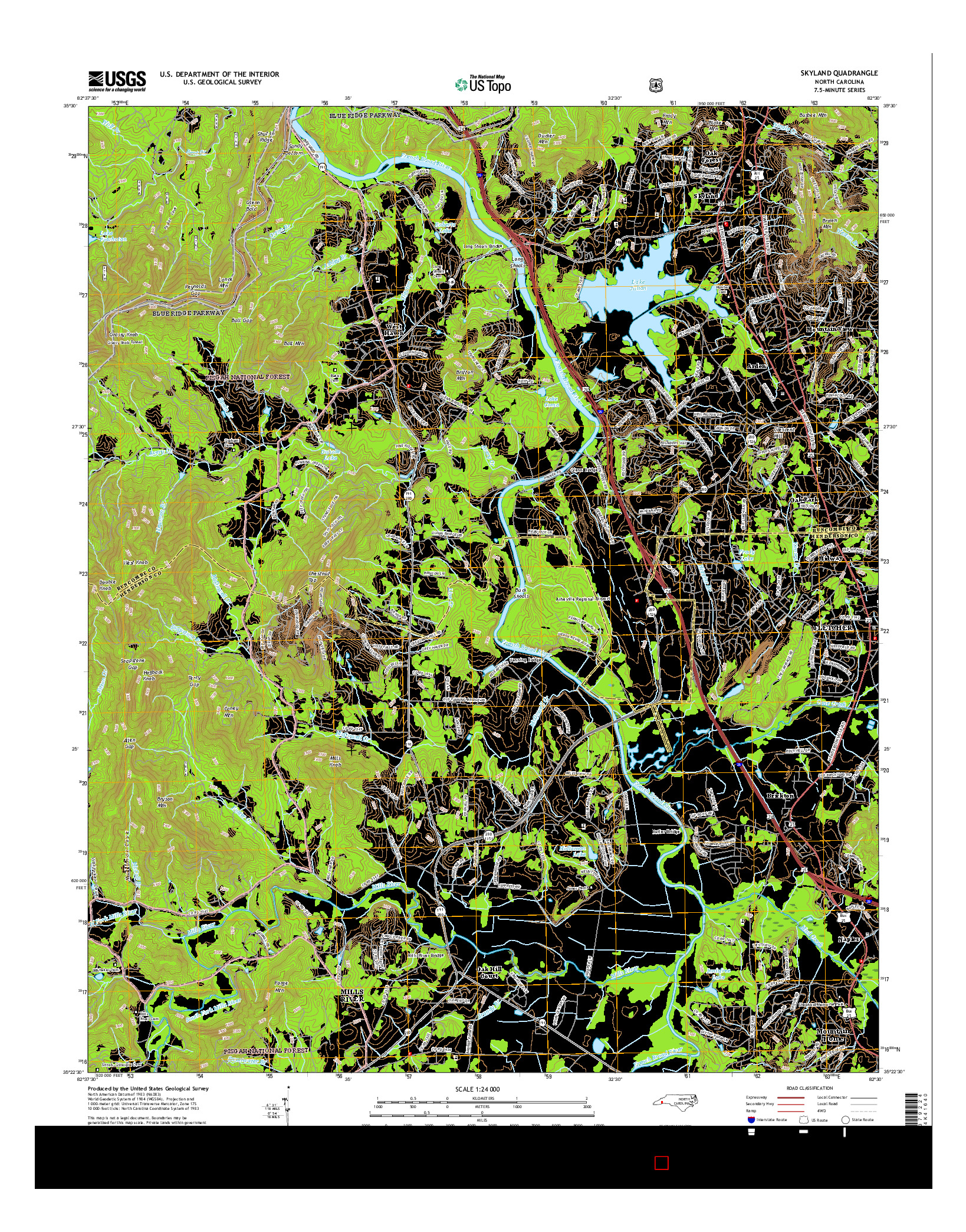 USGS US TOPO 7.5-MINUTE MAP FOR SKYLAND, NC 2016