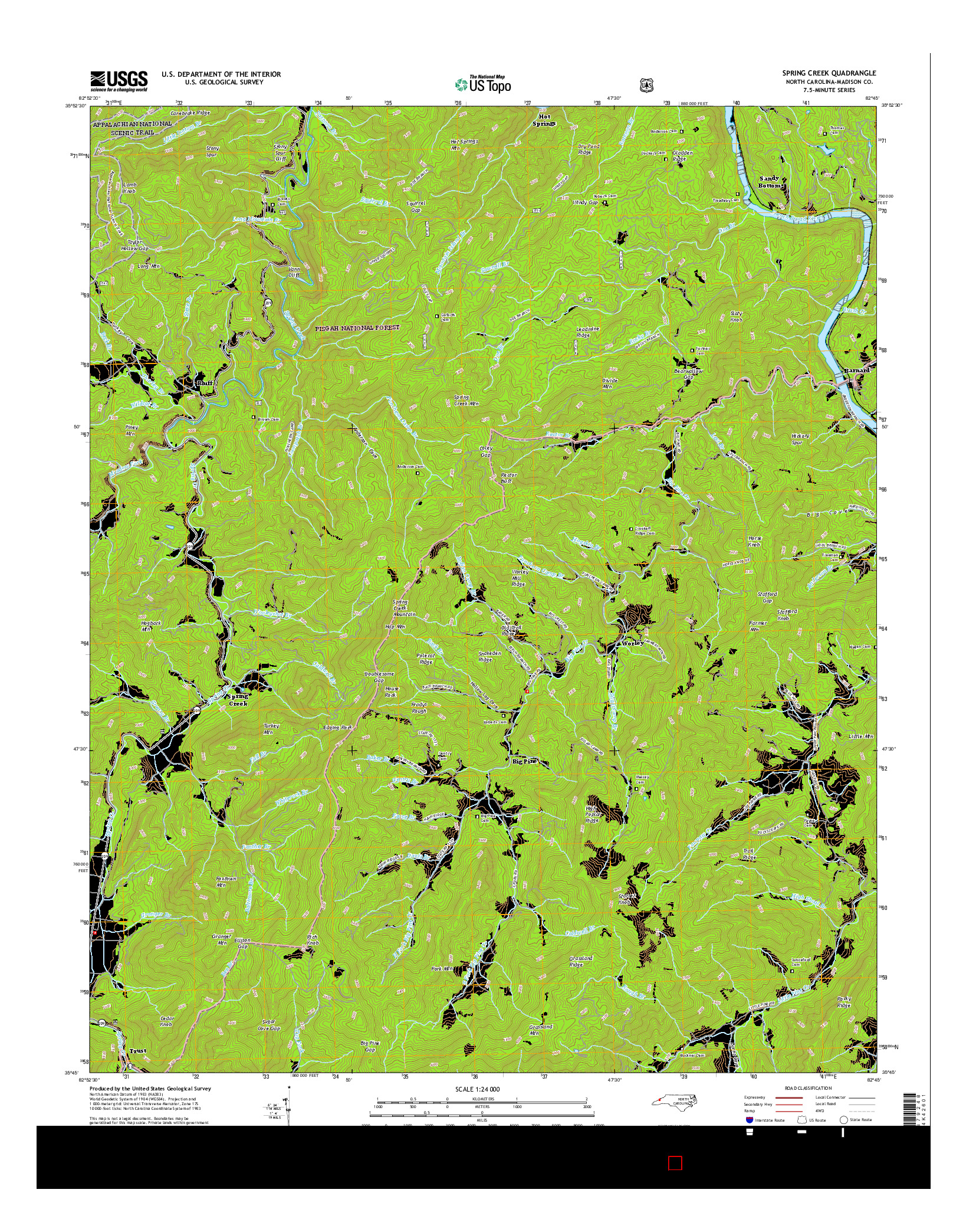 USGS US TOPO 7.5-MINUTE MAP FOR SPRING CREEK, NC 2016