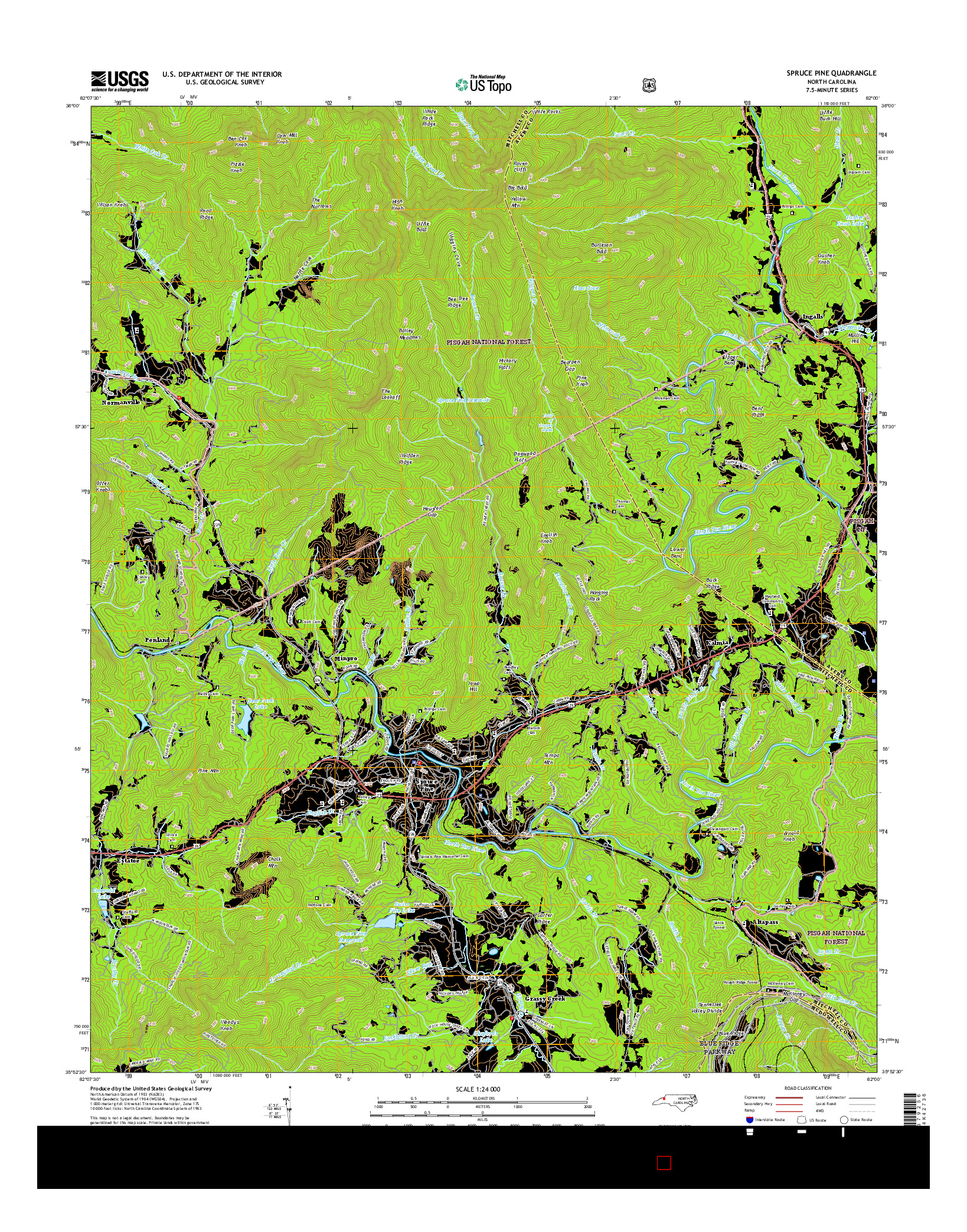 USGS US TOPO 7.5-MINUTE MAP FOR SPRUCE PINE, NC 2016
