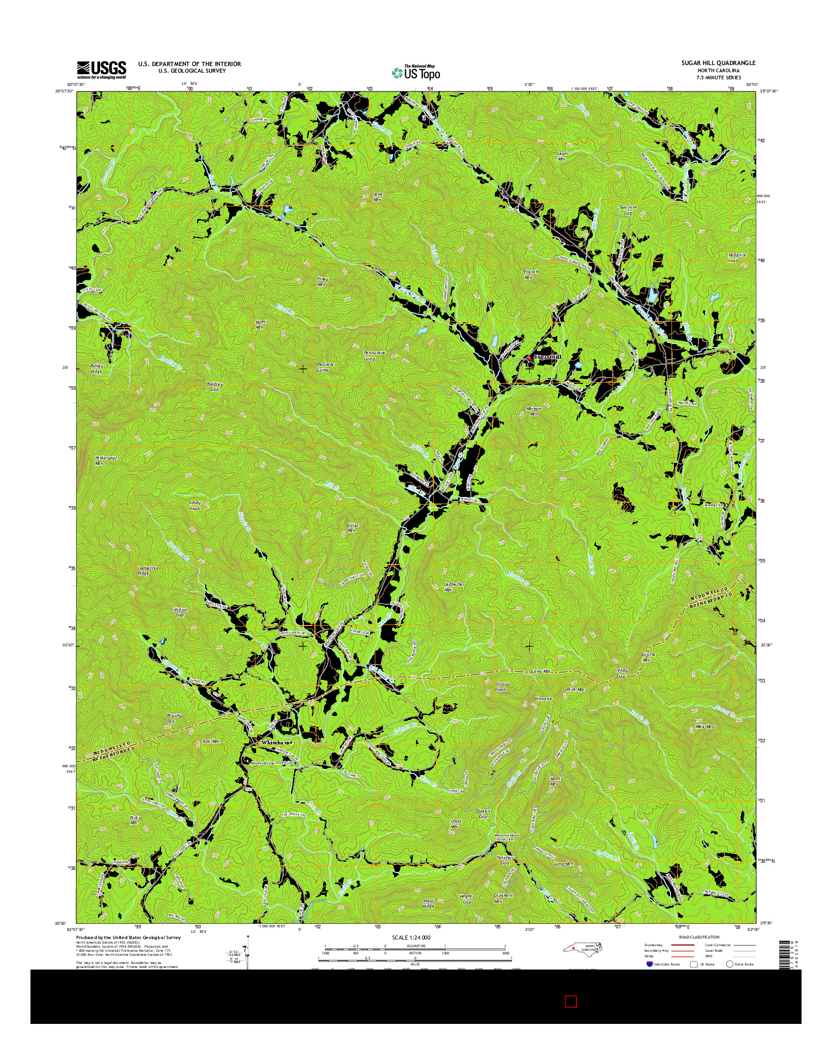 USGS US TOPO 7.5-MINUTE MAP FOR SUGAR HILL, NC 2016