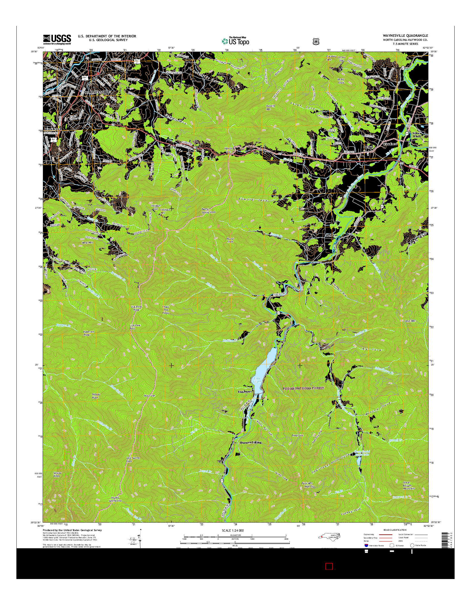 USGS US TOPO 7.5-MINUTE MAP FOR WAYNESVILLE, NC 2016