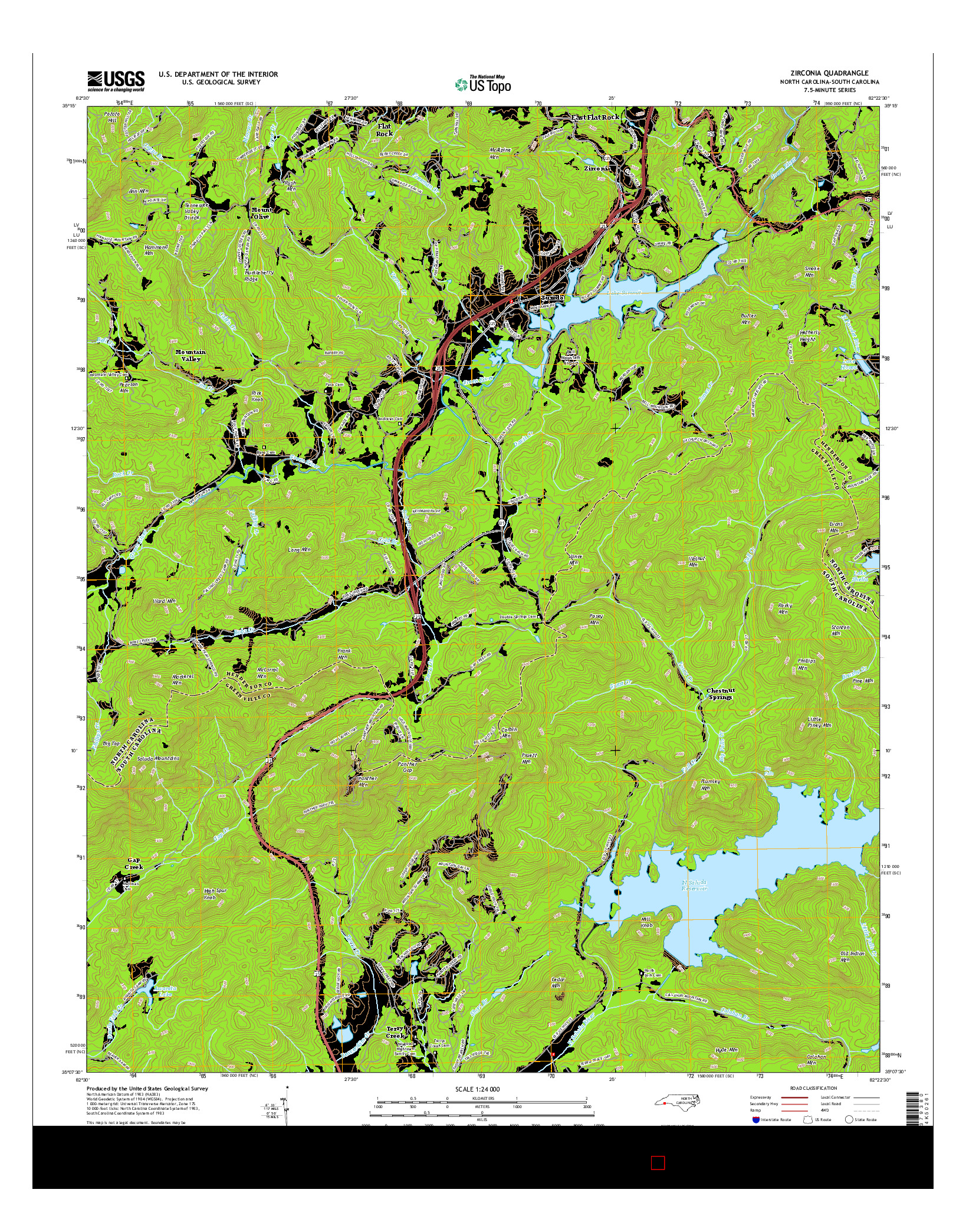 USGS US TOPO 7.5-MINUTE MAP FOR ZIRCONIA, NC-SC 2016