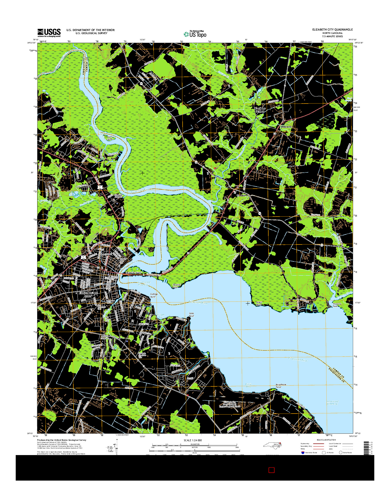 USGS US TOPO 7.5-MINUTE MAP FOR ELIZABETH CITY, NC 2016
