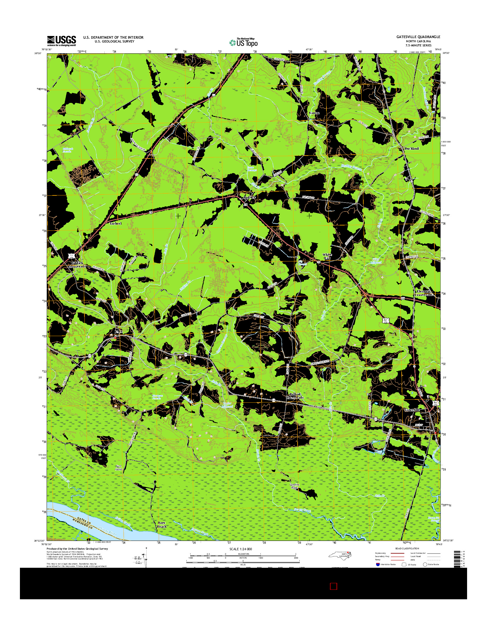 USGS US TOPO 7.5-MINUTE MAP FOR GATESVILLE, NC 2016