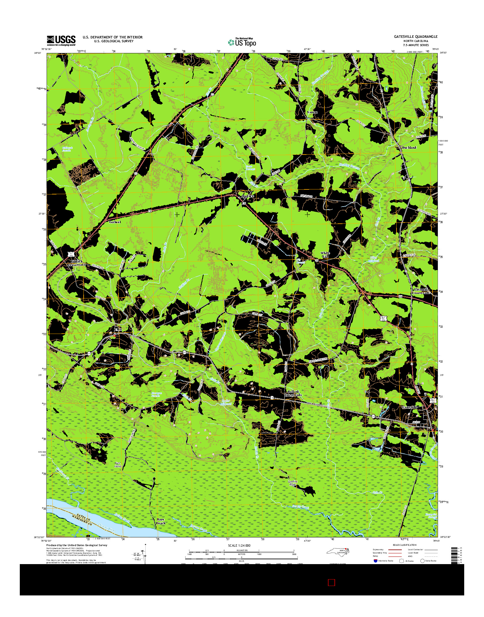 USGS US TOPO 7.5-MINUTE MAP FOR GATESVILLE, NC 2016