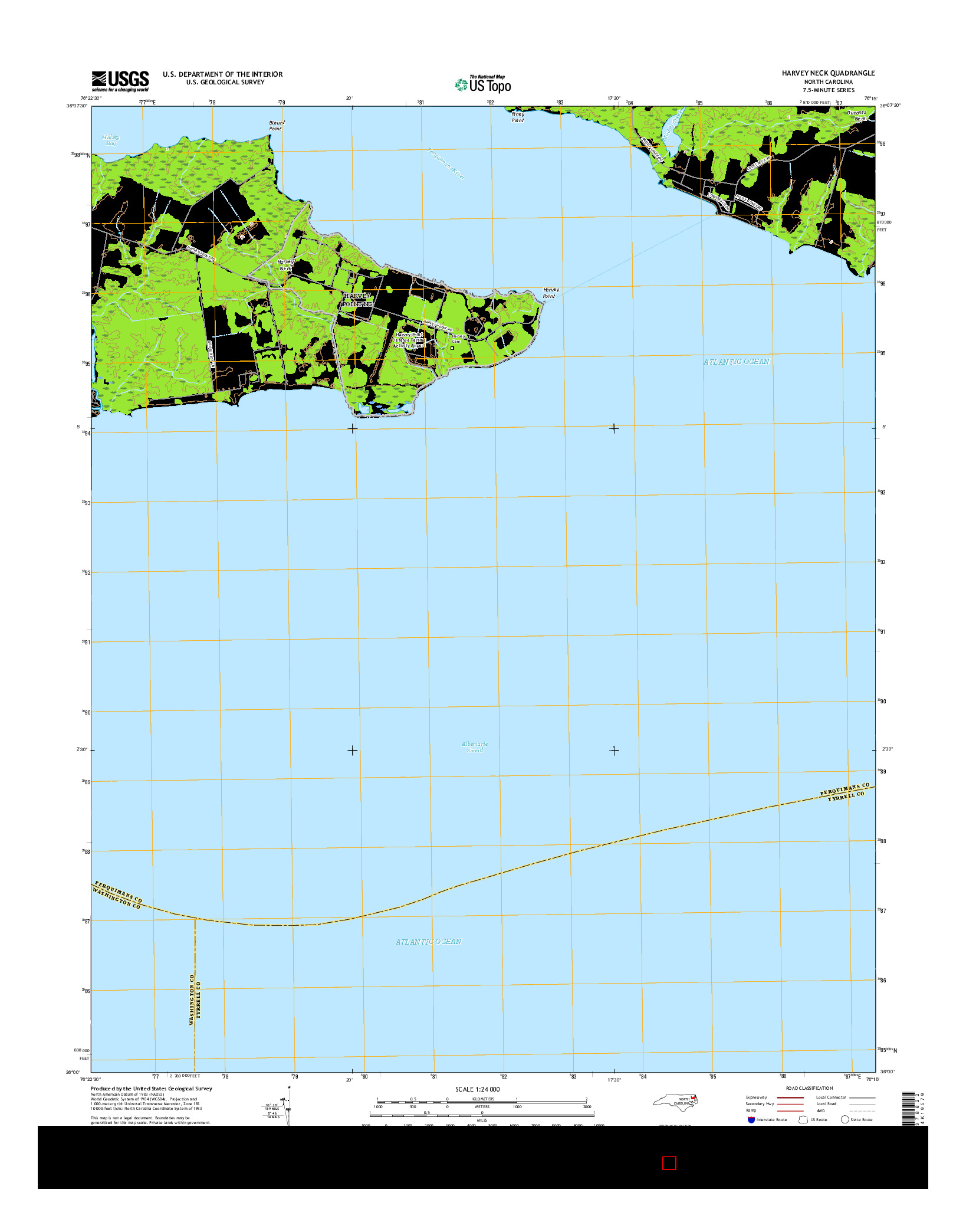 USGS US TOPO 7.5-MINUTE MAP FOR HARVEY NECK, NC 2016