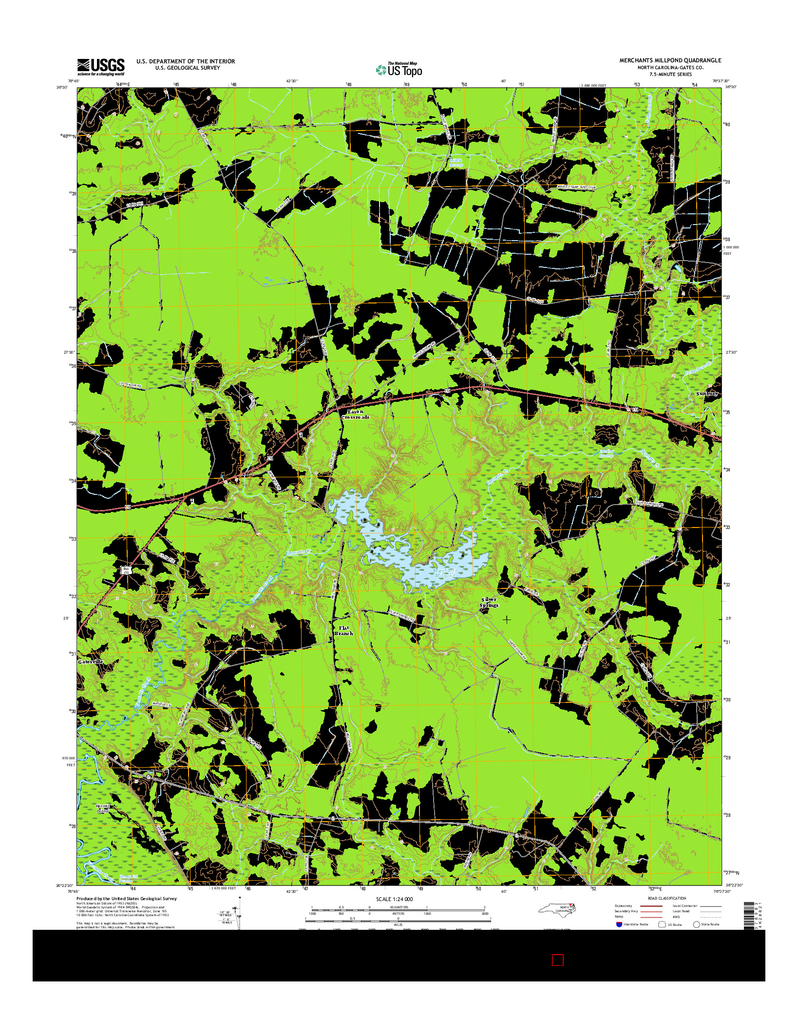 USGS US TOPO 7.5-MINUTE MAP FOR MERCHANTS MILLPOND, NC 2016