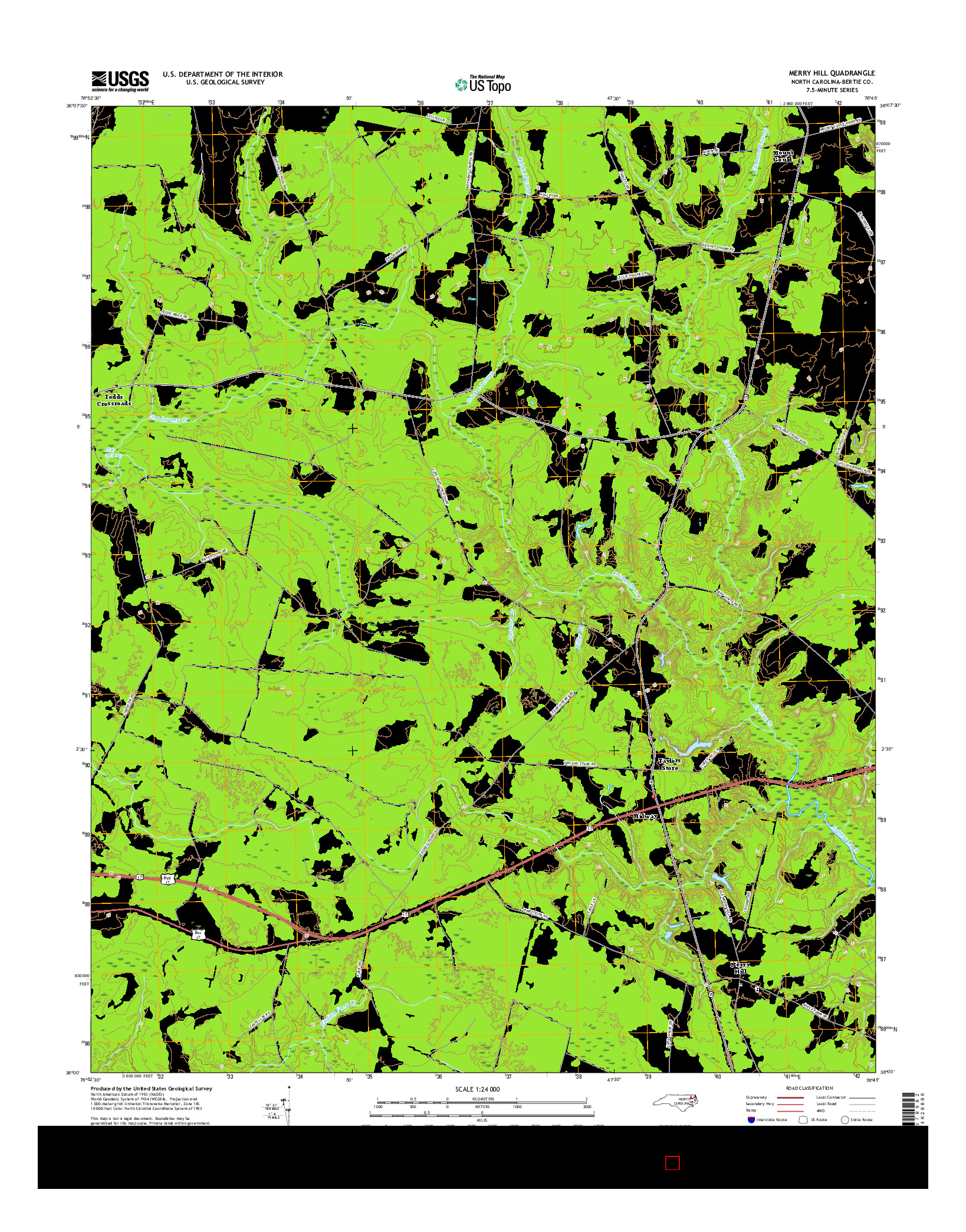 USGS US TOPO 7.5-MINUTE MAP FOR MERRY HILL, NC 2016