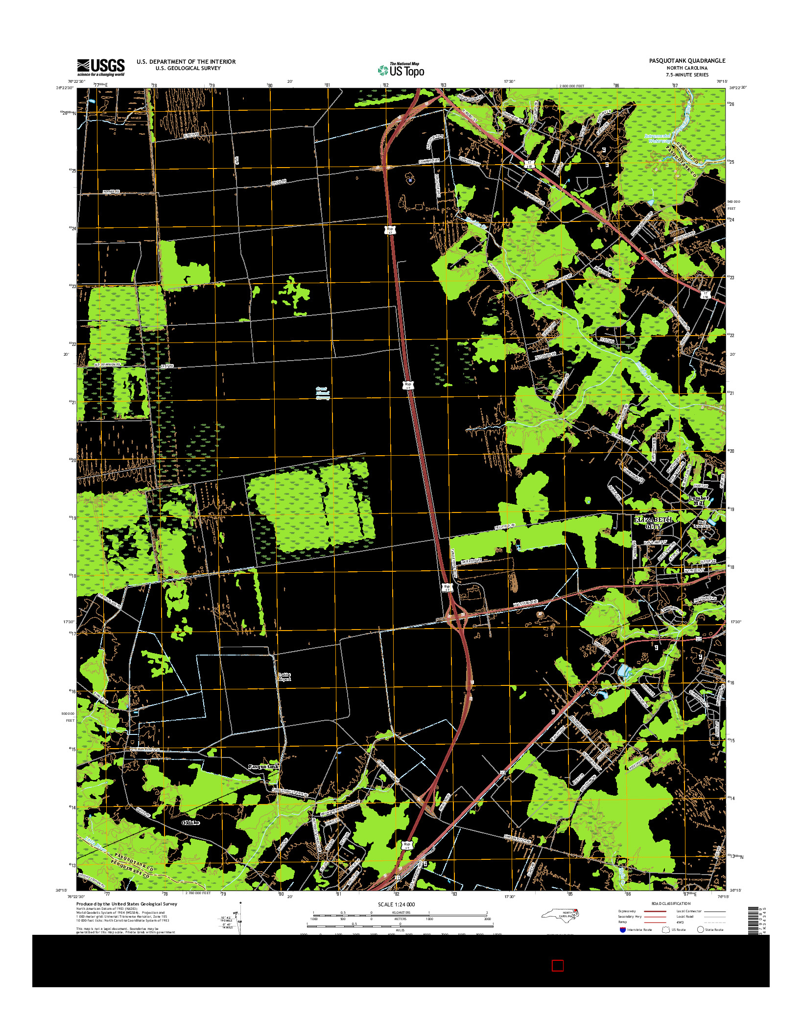 USGS US TOPO 7.5-MINUTE MAP FOR PASQUOTANK, NC 2016