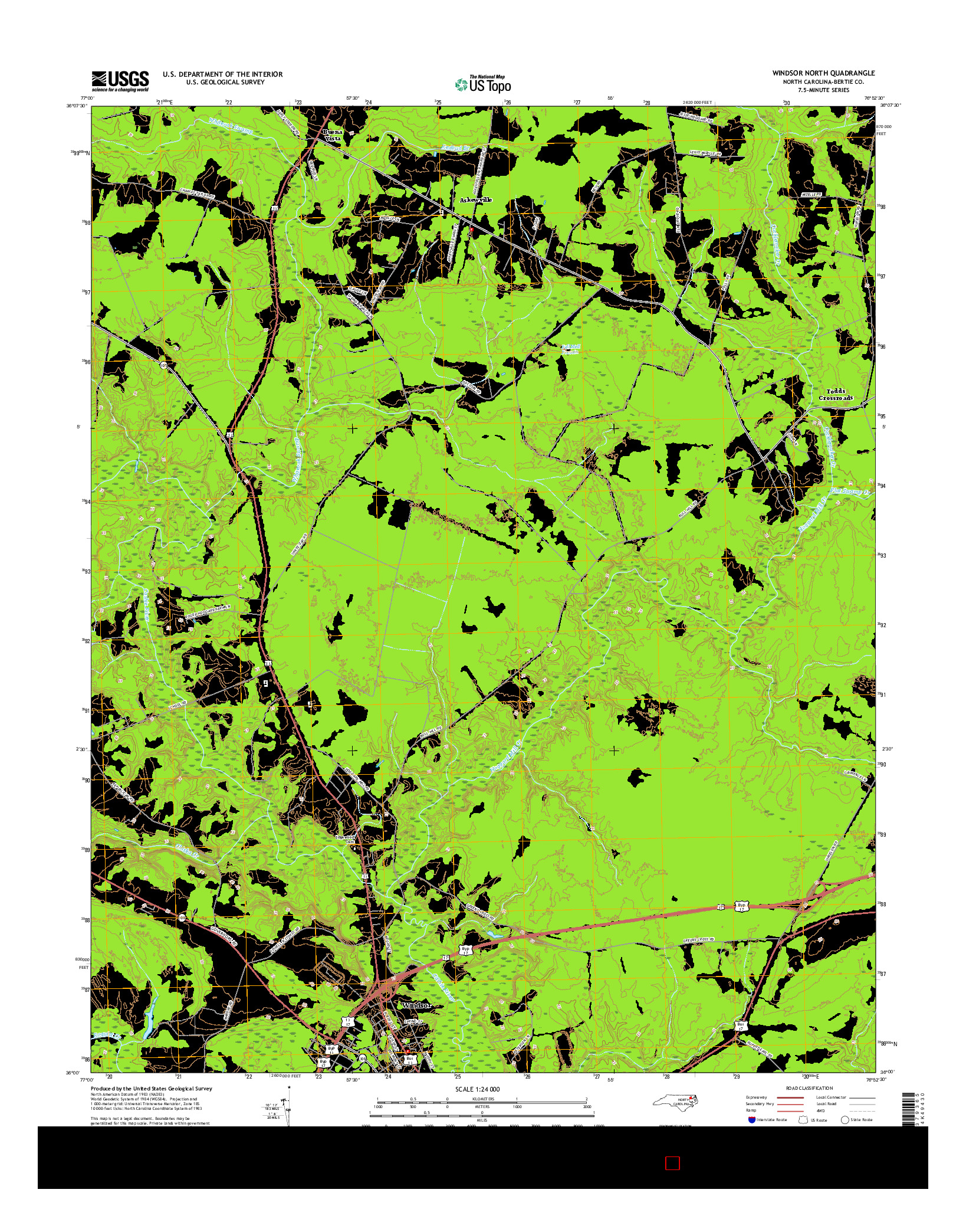 USGS US TOPO 7.5-MINUTE MAP FOR WINDSOR NORTH, NC 2016