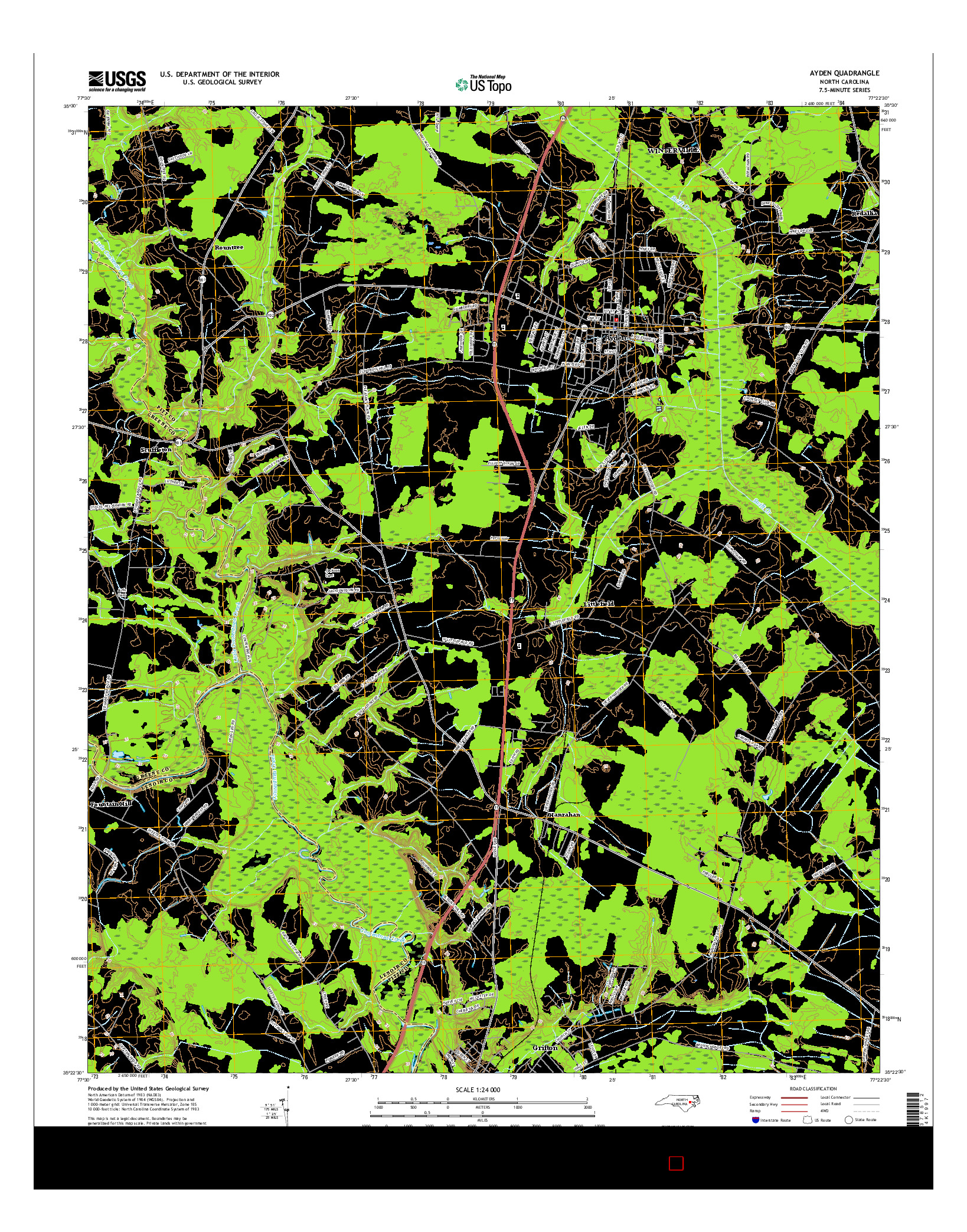 USGS US TOPO 7.5-MINUTE MAP FOR AYDEN, NC 2016