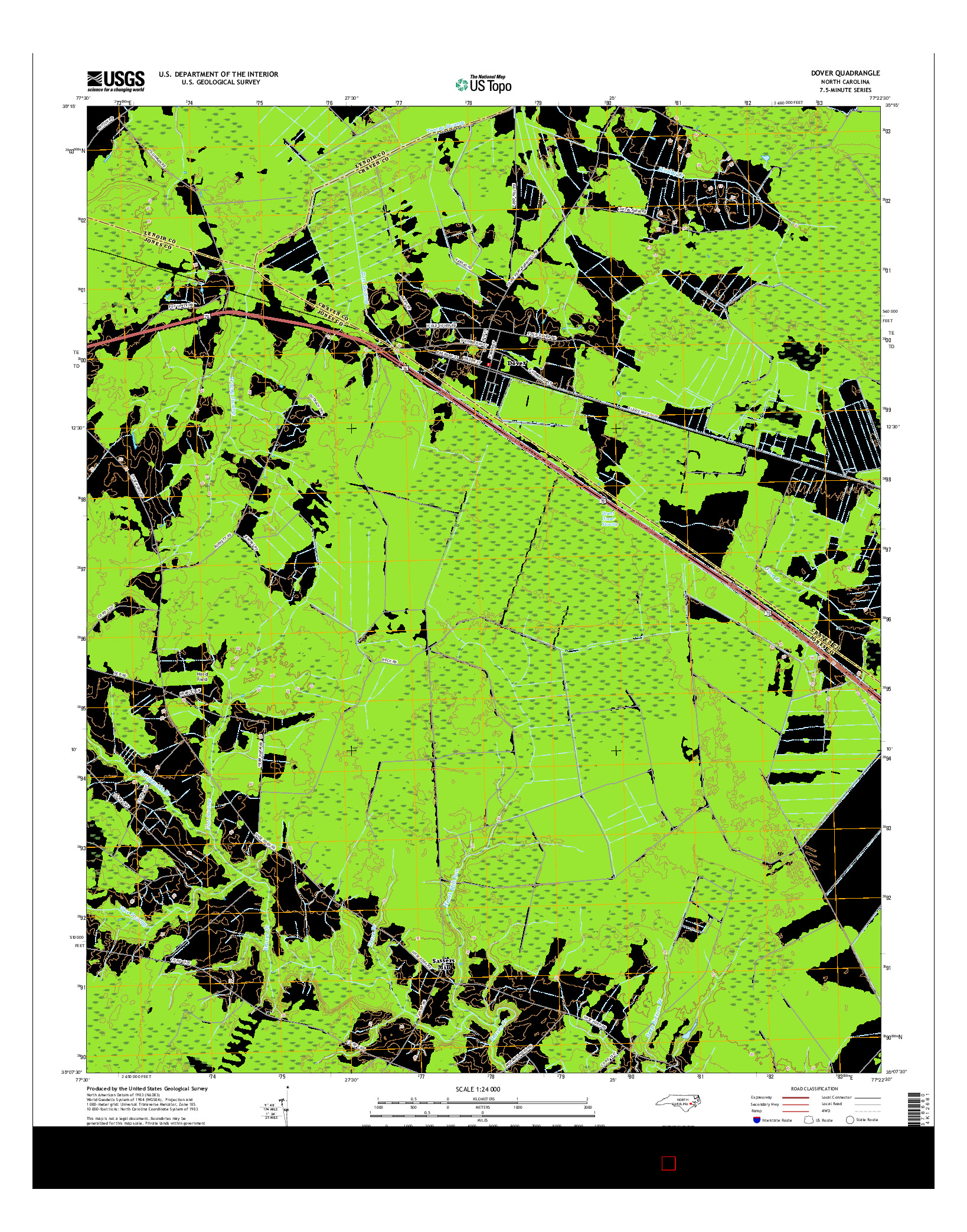 USGS US TOPO 7.5-MINUTE MAP FOR DOVER, NC 2016