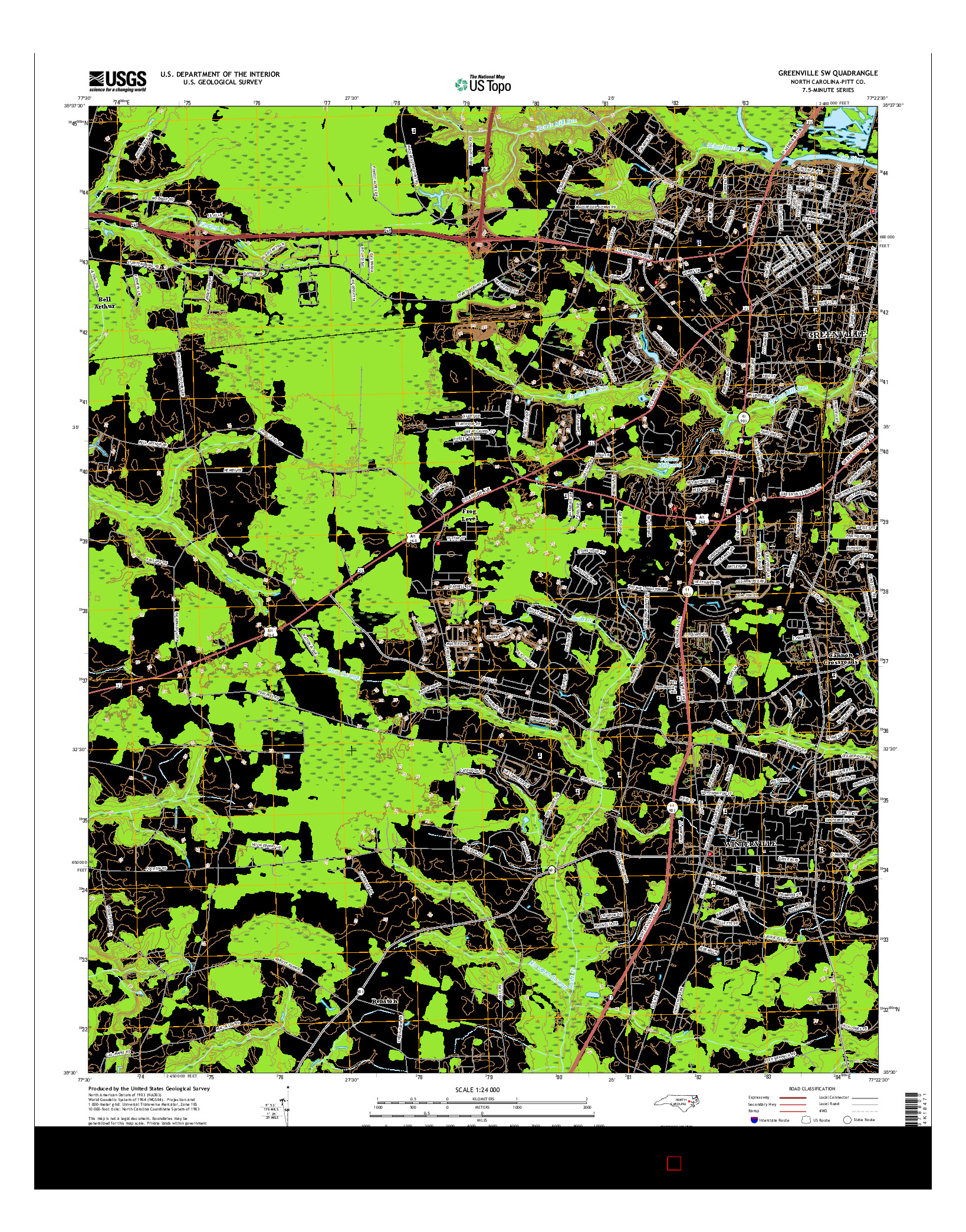 USGS US TOPO 7.5-MINUTE MAP FOR GREENVILLE SW, NC 2016