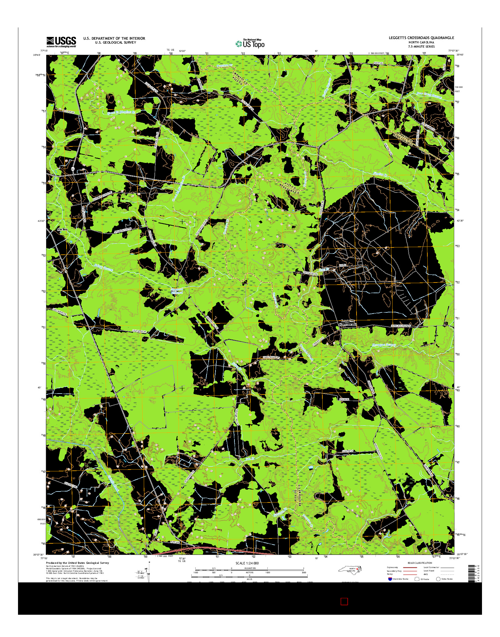 USGS US TOPO 7.5-MINUTE MAP FOR LEGGETTS CROSSROADS, NC 2016
