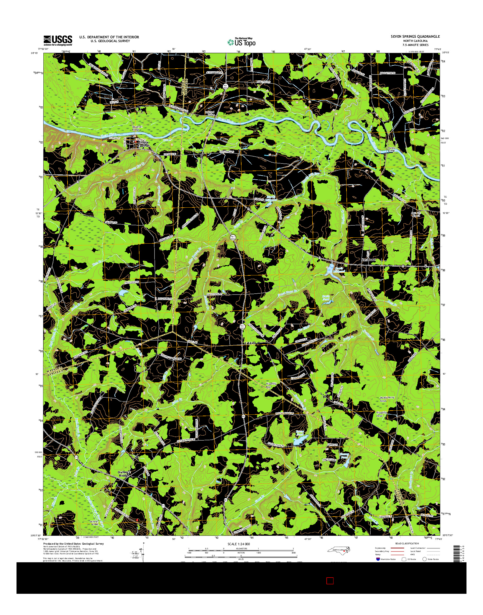 USGS US TOPO 7.5-MINUTE MAP FOR SEVEN SPRINGS, NC 2016