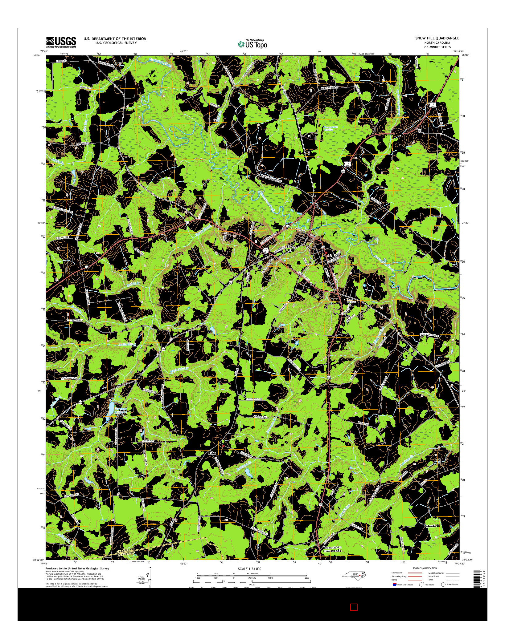 USGS US TOPO 7.5-MINUTE MAP FOR SNOW HILL, NC 2016