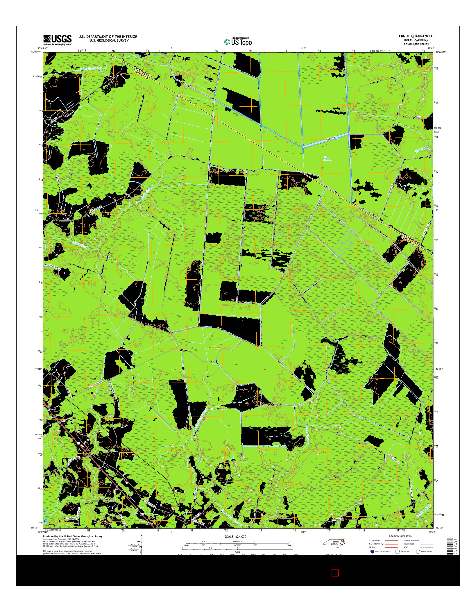 USGS US TOPO 7.5-MINUTE MAP FOR ERNUL, NC 2016