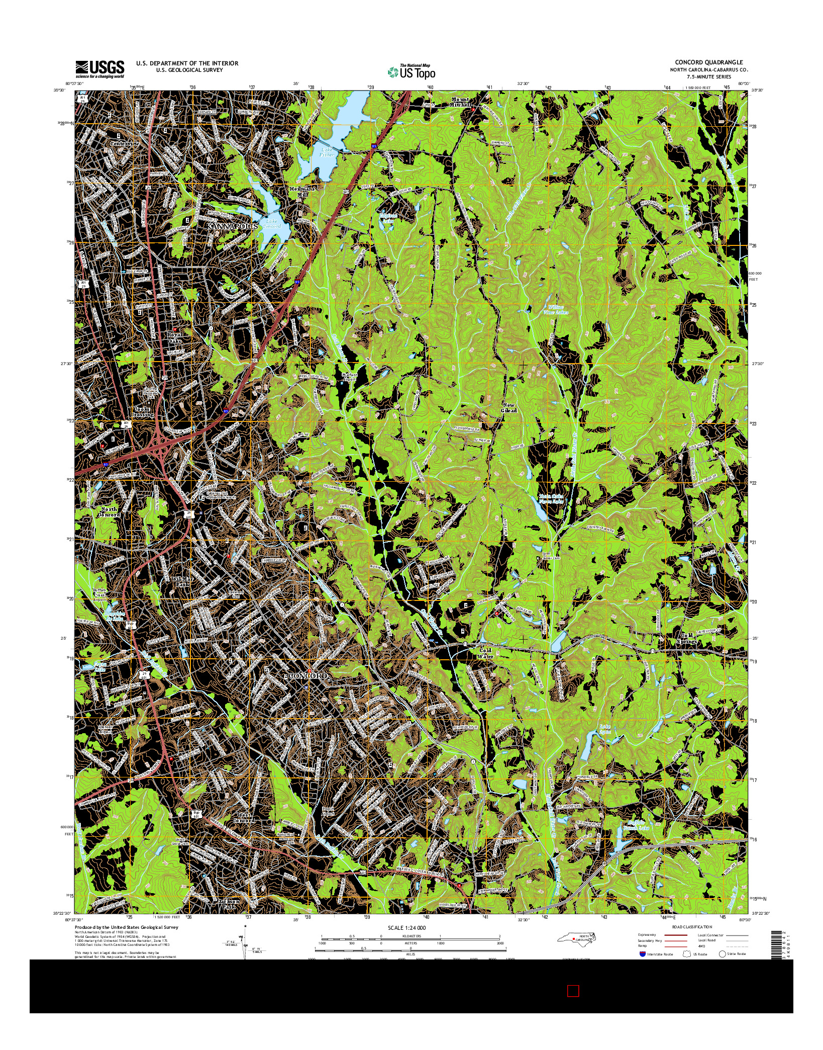 USGS US TOPO 7.5-MINUTE MAP FOR CONCORD, NC 2016