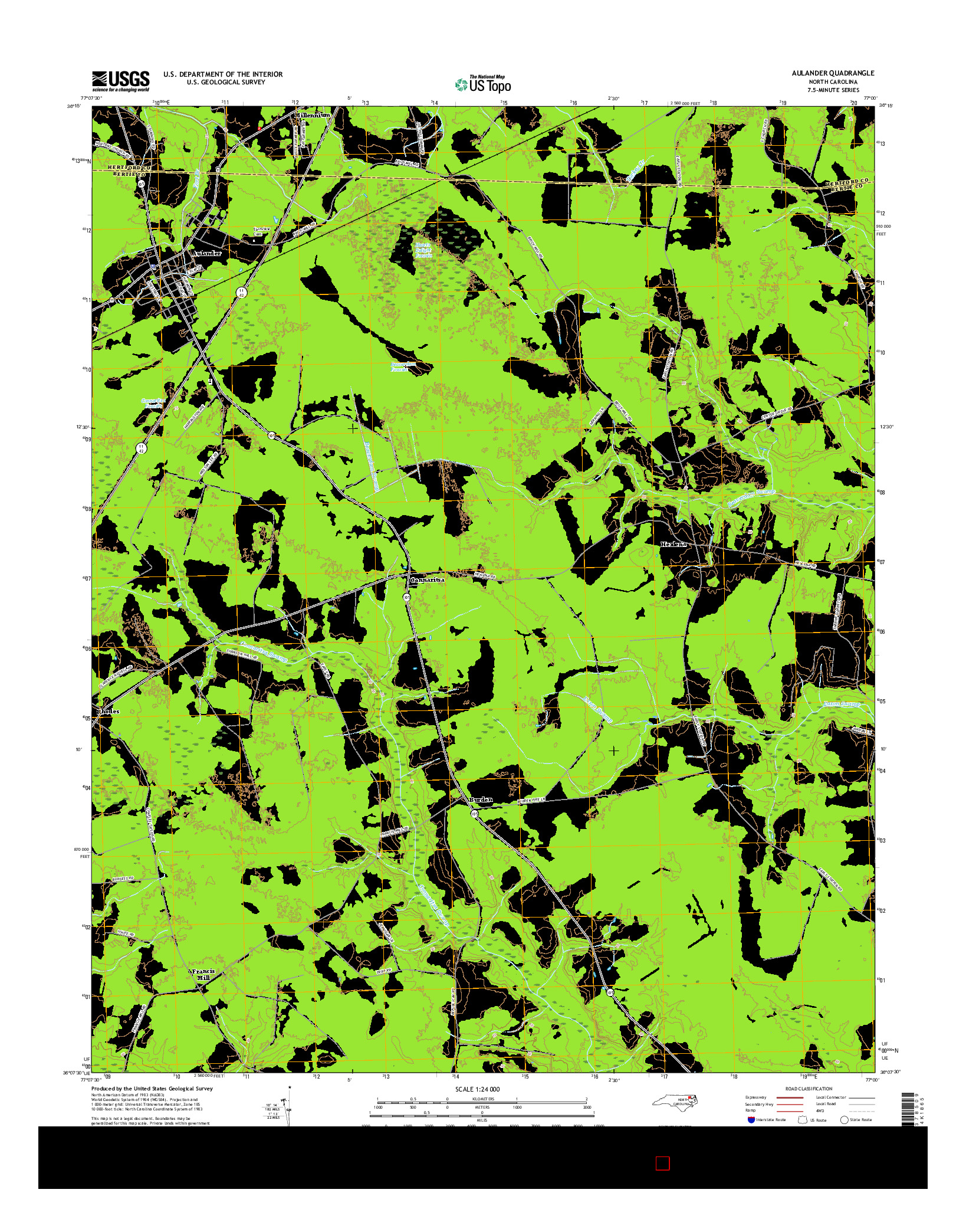 USGS US TOPO 7.5-MINUTE MAP FOR AULANDER, NC 2016