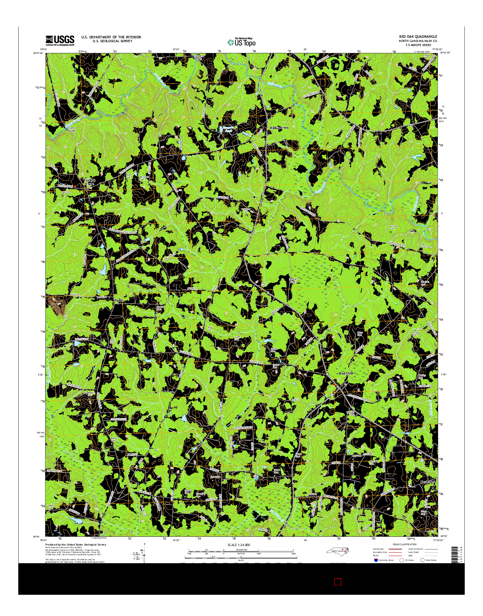 USGS US TOPO 7.5-MINUTE MAP FOR RED OAK, NC 2016